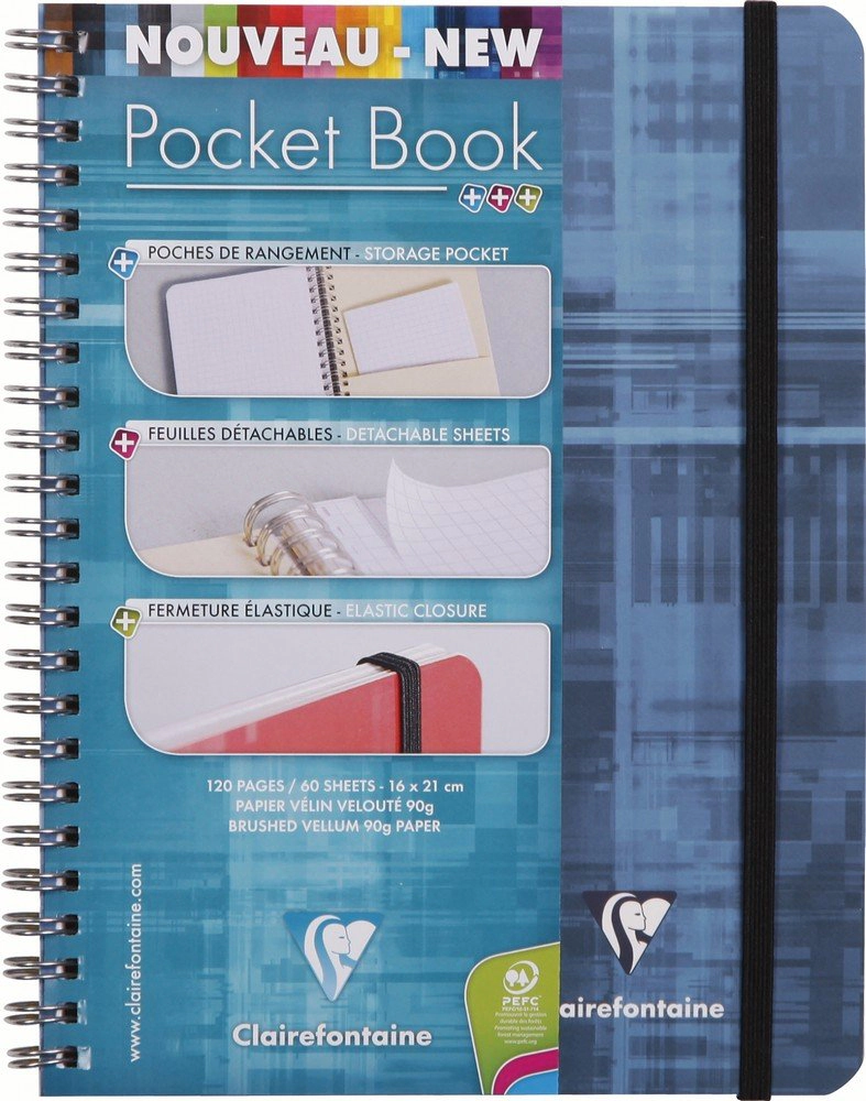 Clairefontaine Wirebound Notebook - Ruled with Margin, Elastic Closure, 60 Sheets, 6 x 8¼