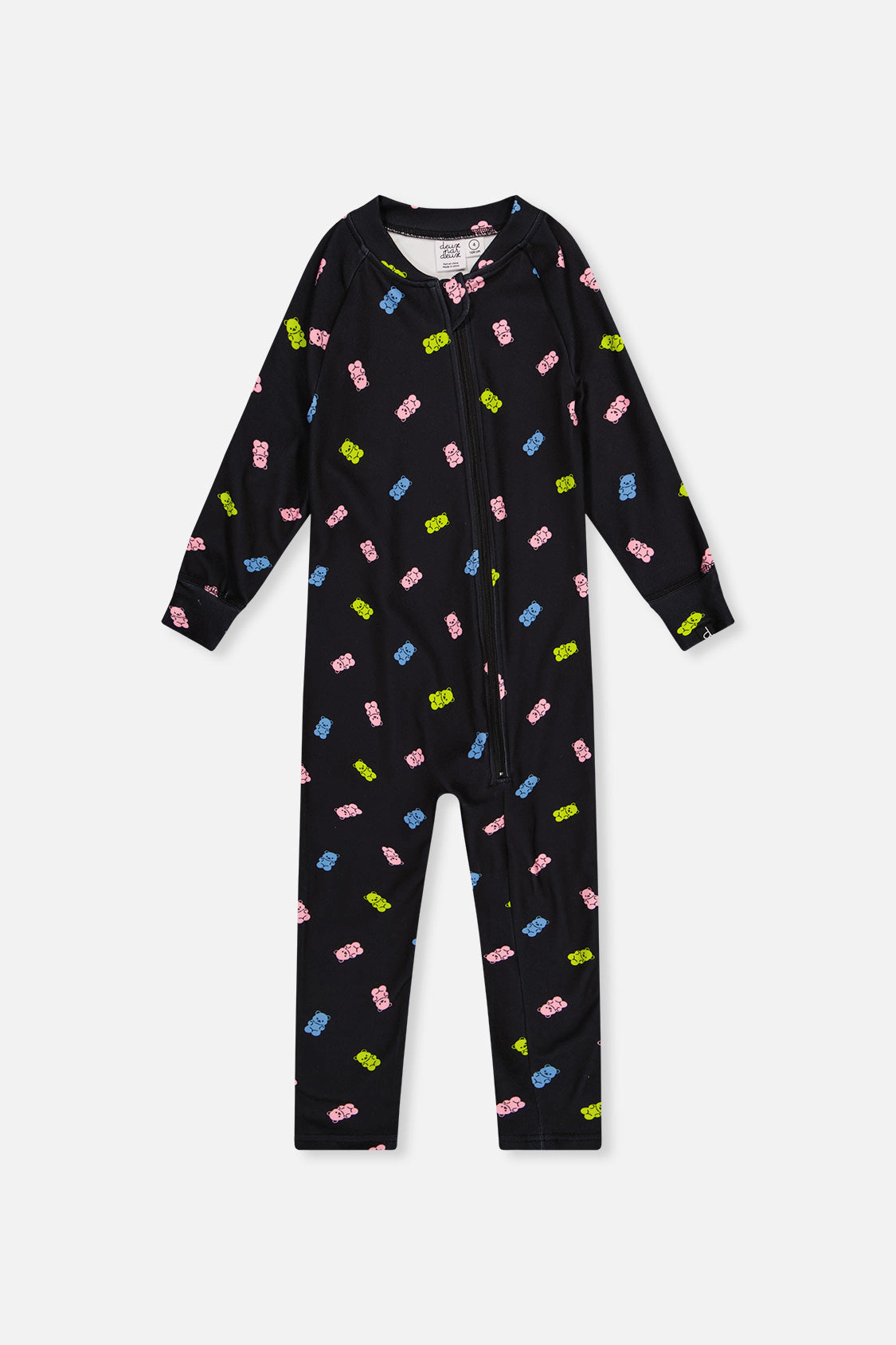 Deux par Girls One Piece Asymmetric Zip Thermal Underwear with Printed Gummy Bears