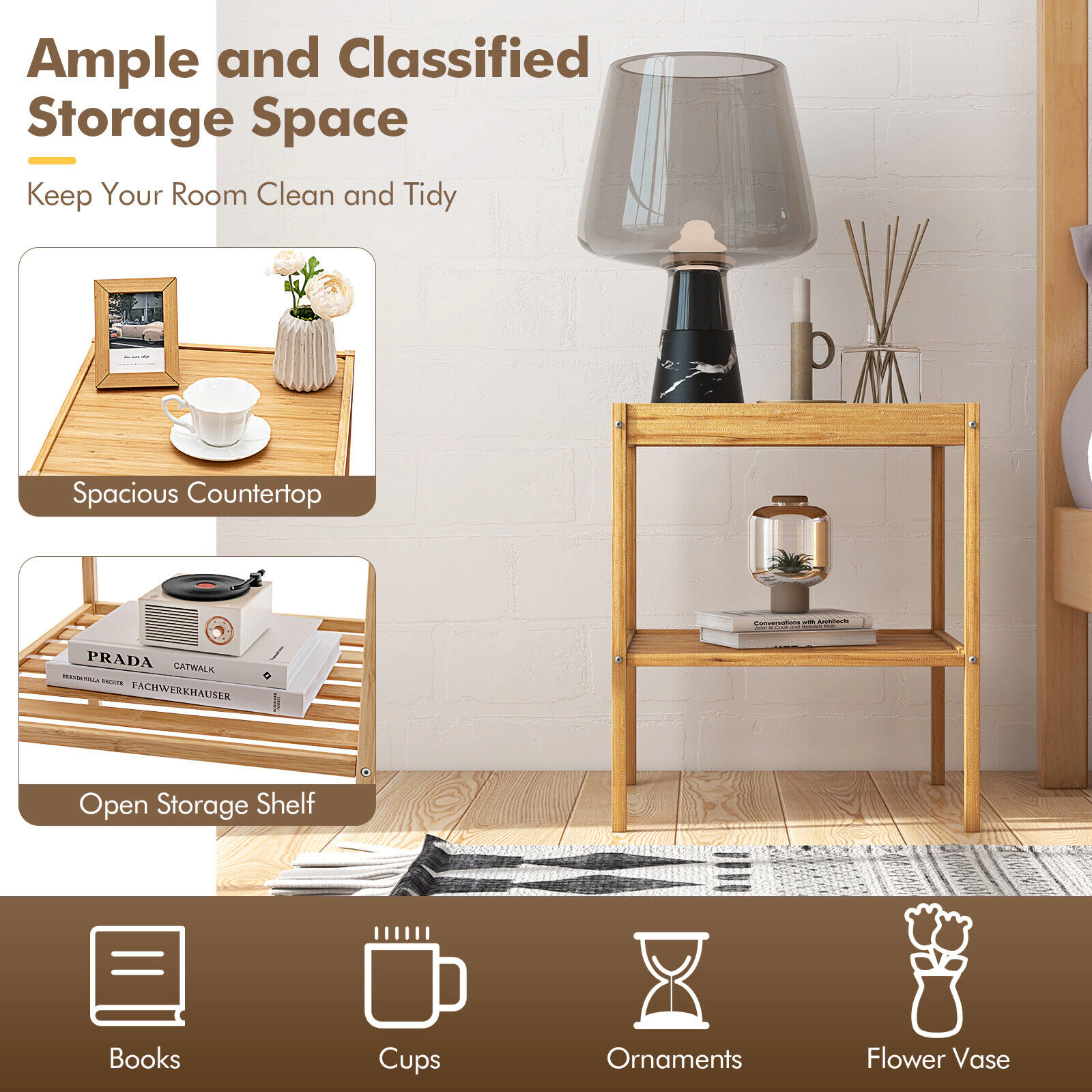 Slickblue Square Wicker Side Table Set of 2 16 Inch Compact End Tables for Living Room Bedroom