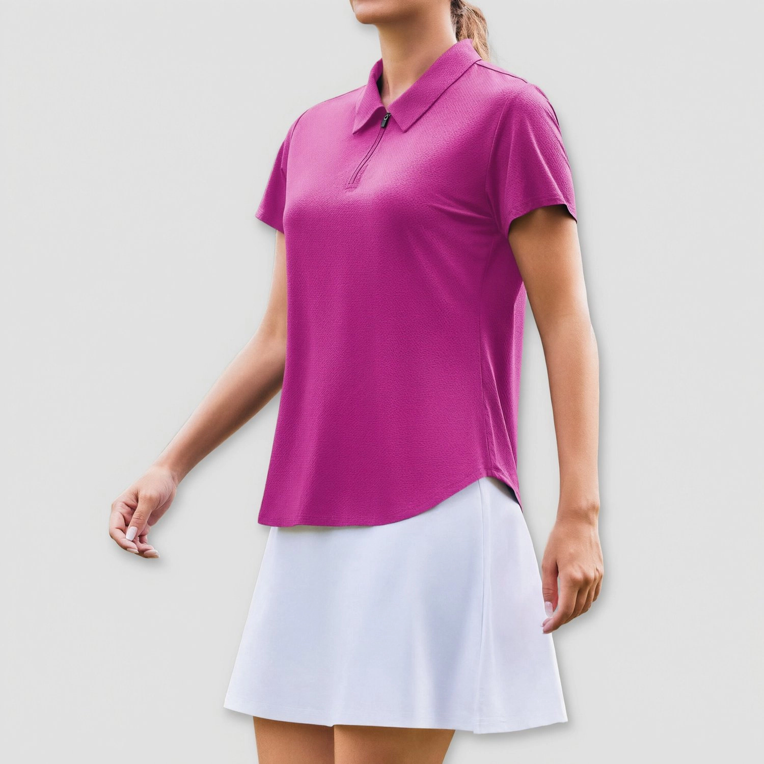 Pinspark Womens White Solid Short Sleeve Polo Shirts Quarter Zip Casual Golf Tops
