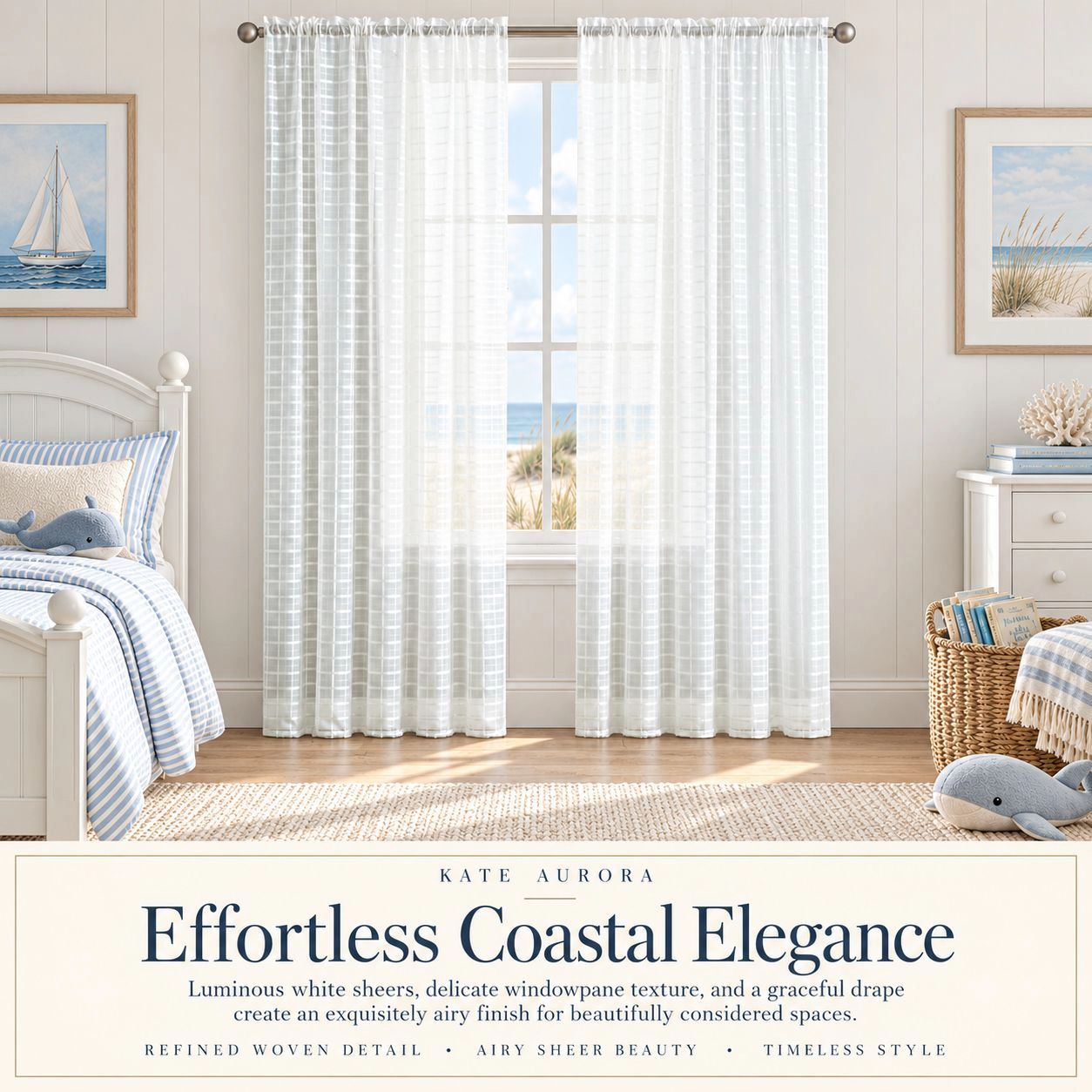 Kate Aurora 2 Piece Rod Pocket Plaid Sheer Voile Window Curtain Panels - 84 in. Long