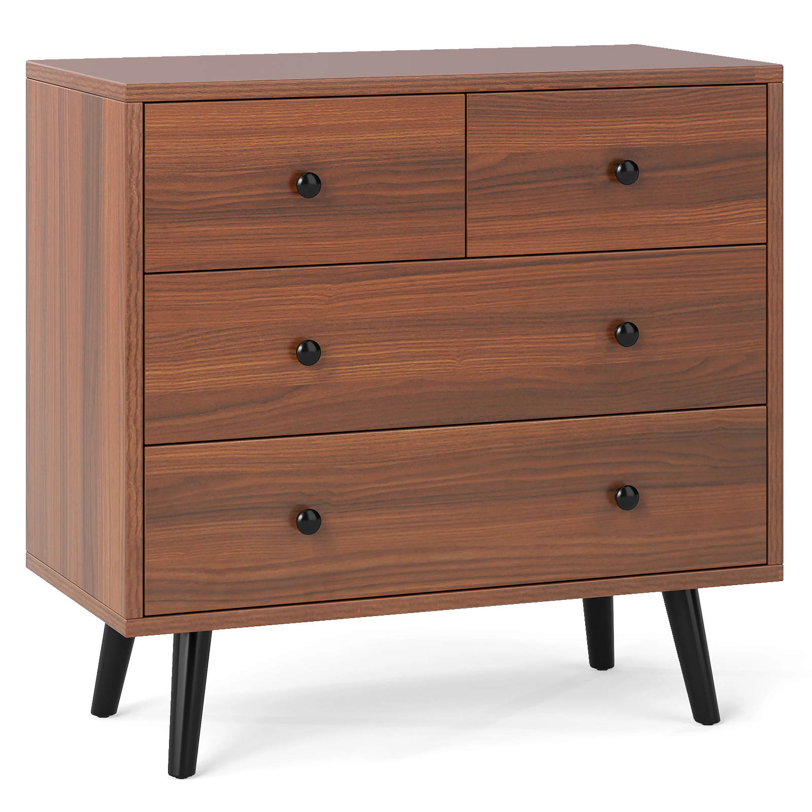 SUGIFT Wide Wooden Dresser with 4 Drawers 110-lb Countertop Capacity Bedroom Living Room Walnut