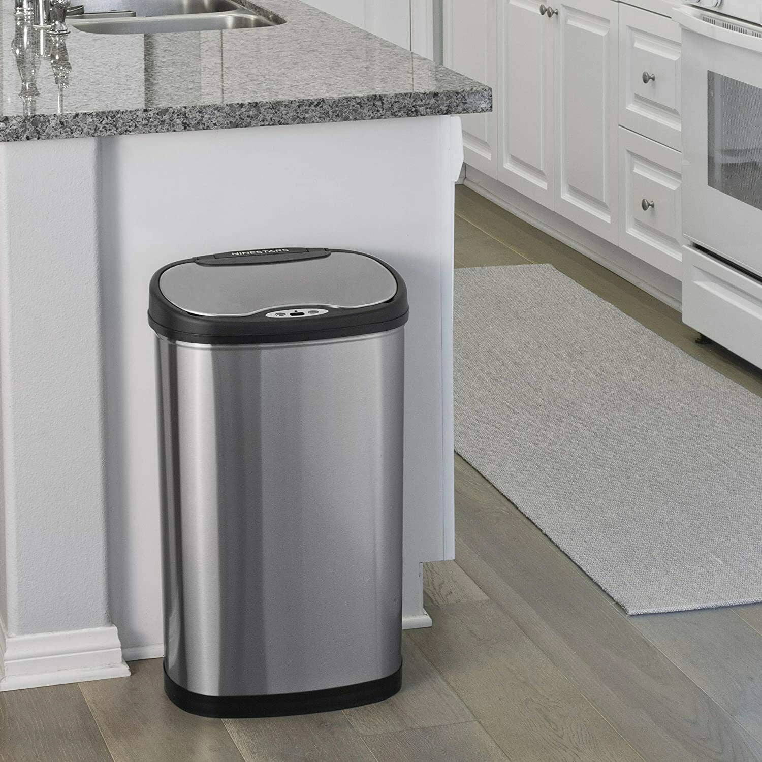 Ninestars Modern Oval 13.2-Gallon Stainless Steel Motion Sensor Trash Can