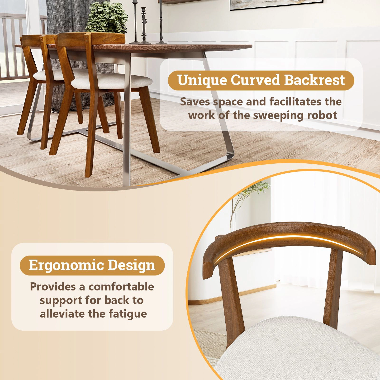 SlickBlue Wooden Dining Chairs Set of 2 with Curved Backrest