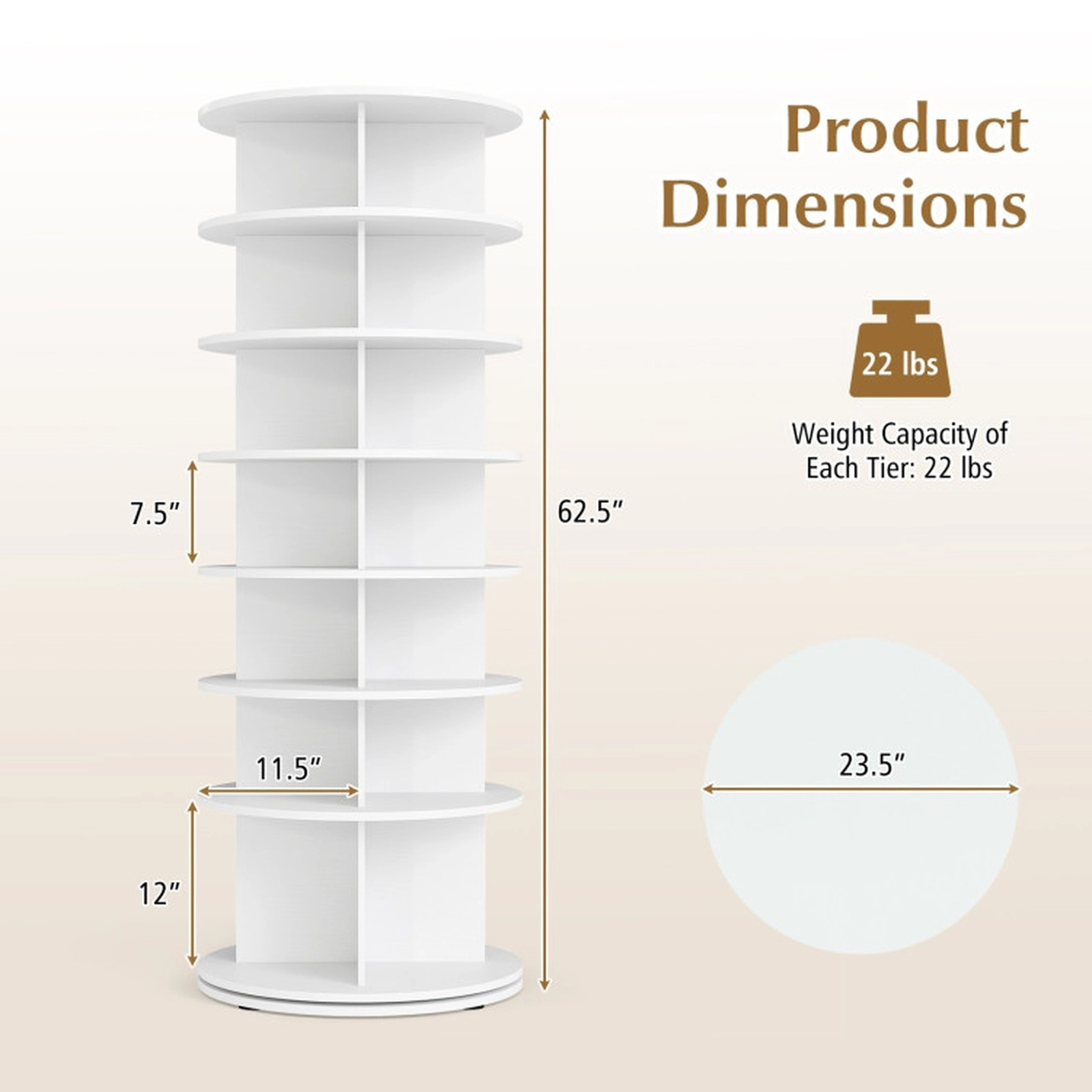 SUGIFT 7-Tier 360° Rotating Shoe Rack Tower Freestanding Organizer 62.5-in Tall 22-lb Tiers Engineered Wood White