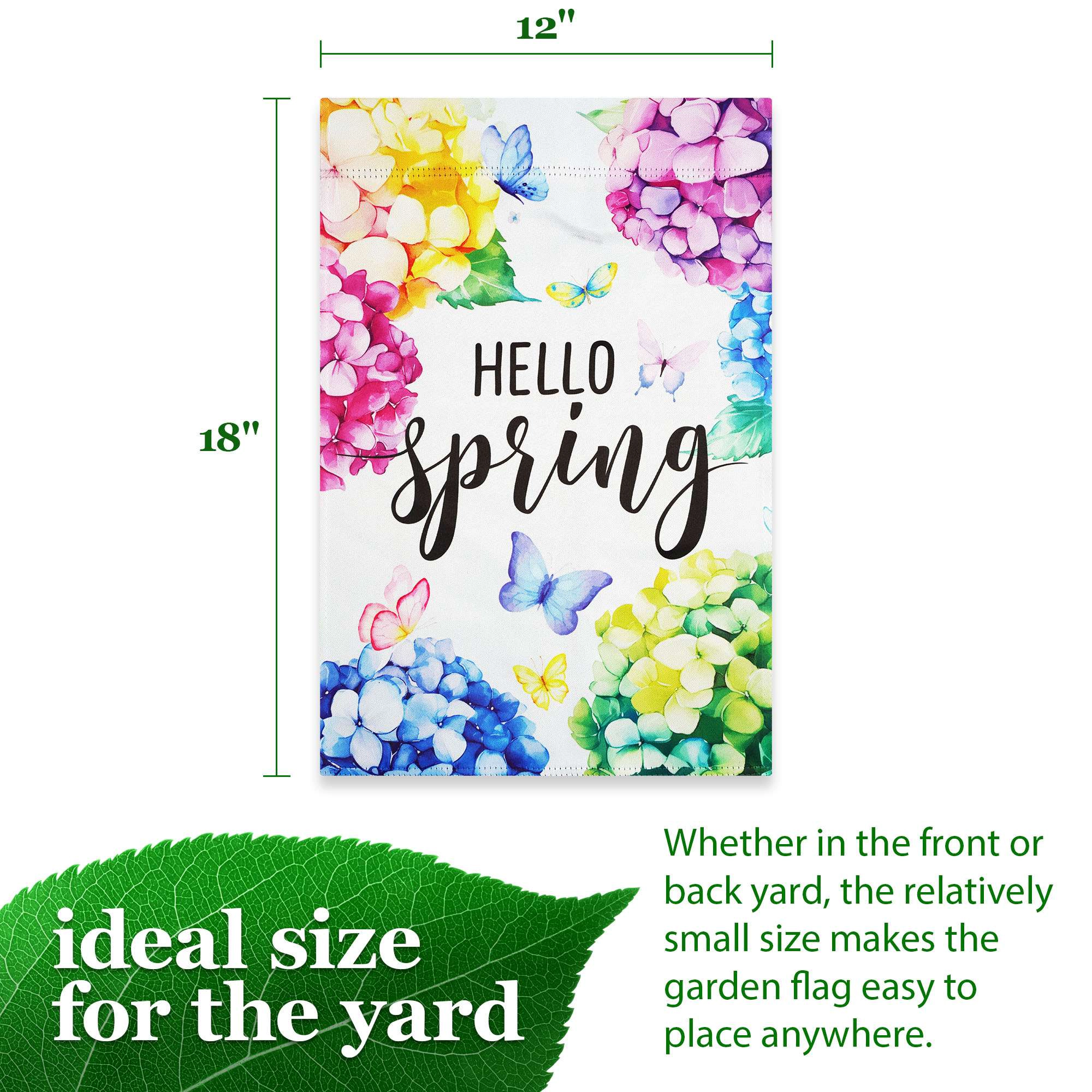 G128 Hello Spring Hydrangea Butterfly Garden Flag 12x18 Double-Sided Polyester