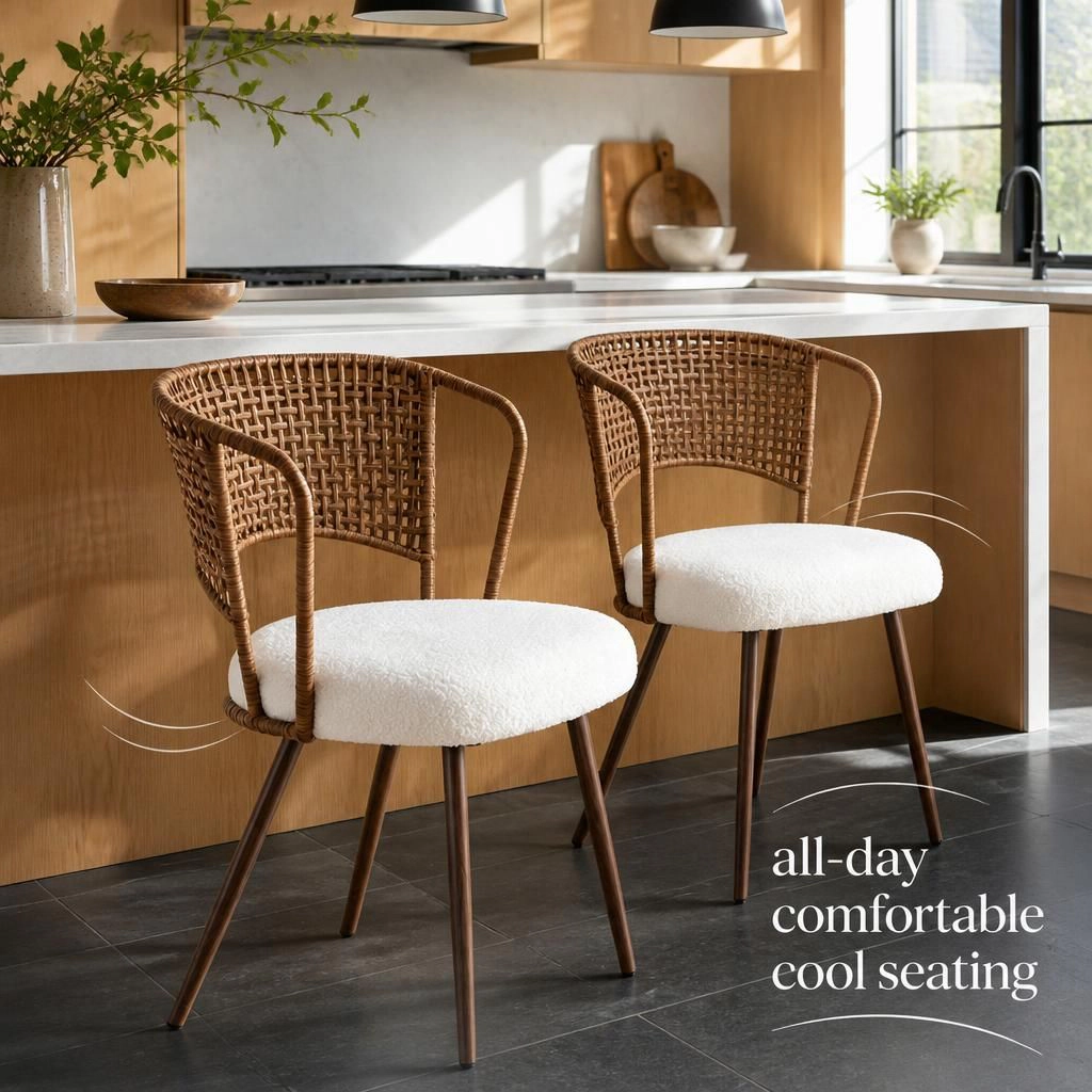 GOODSILO Sturdy Metal Frame Upholstered Woven Dining Seating Chair