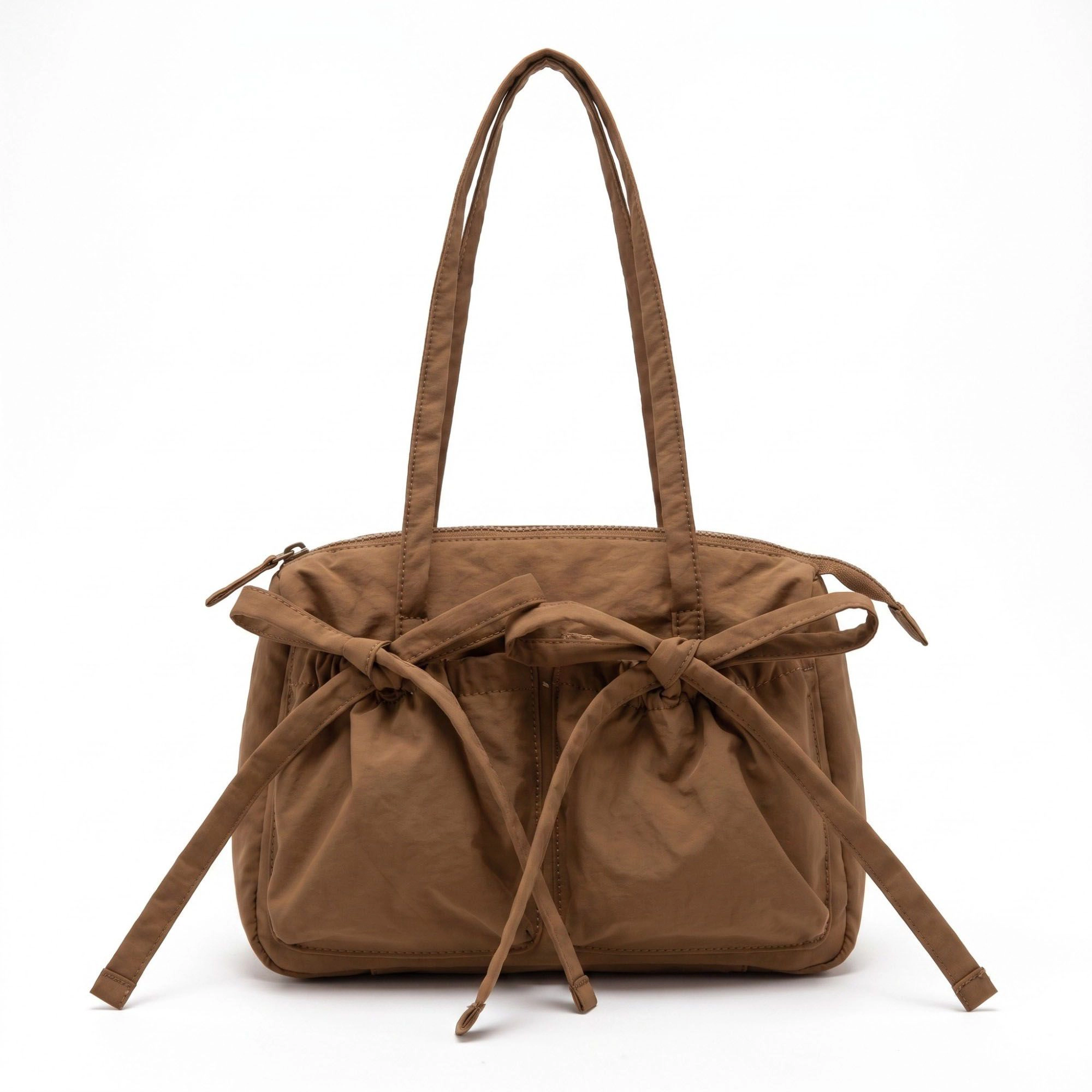 Alilang Women's Multi-Pocket Shoulder Tote Bag with Bow-Tie Drawstrings and Top Zipper 11.5x9x5in