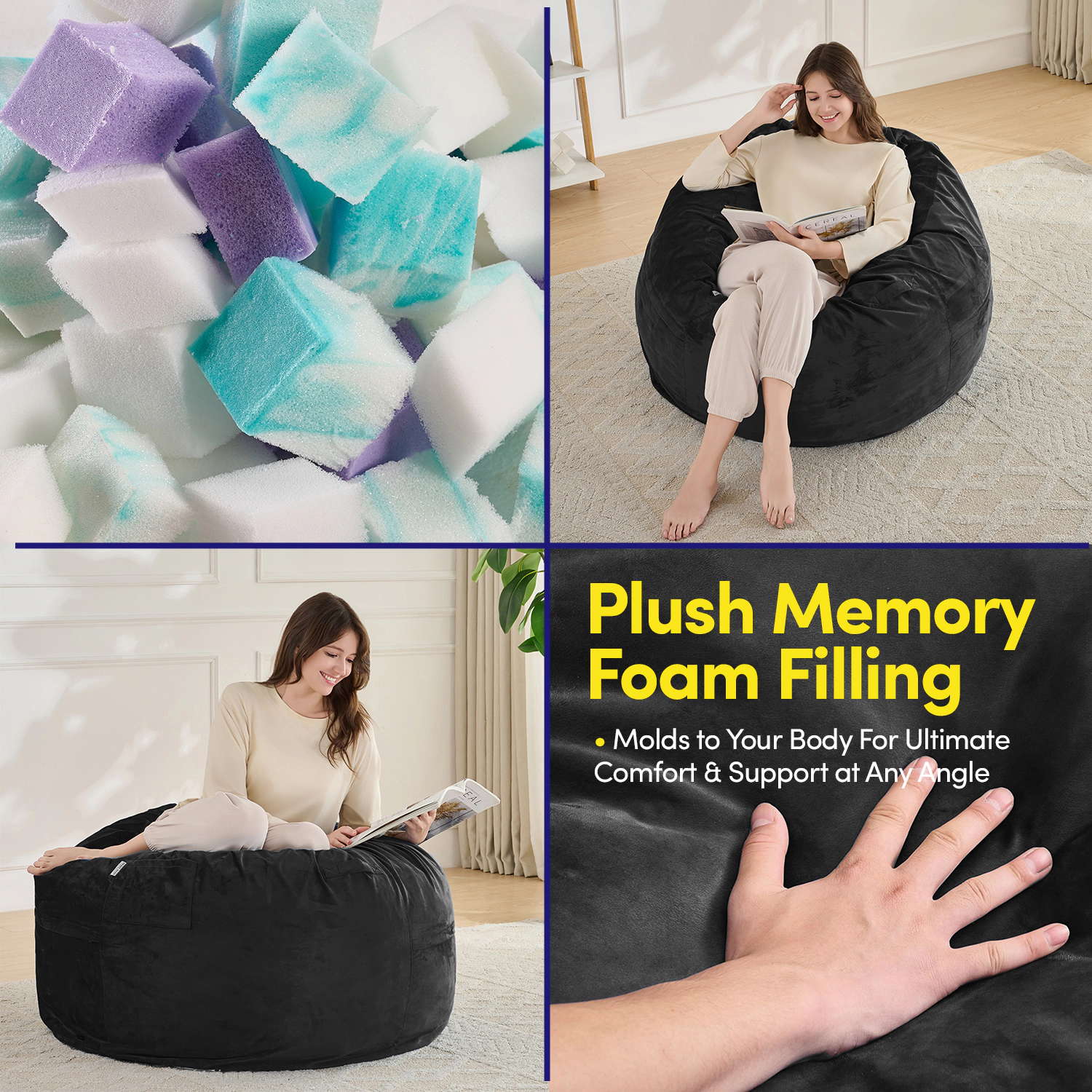 Sweet Home Collection Adult Bean Bag with Handle 3FT