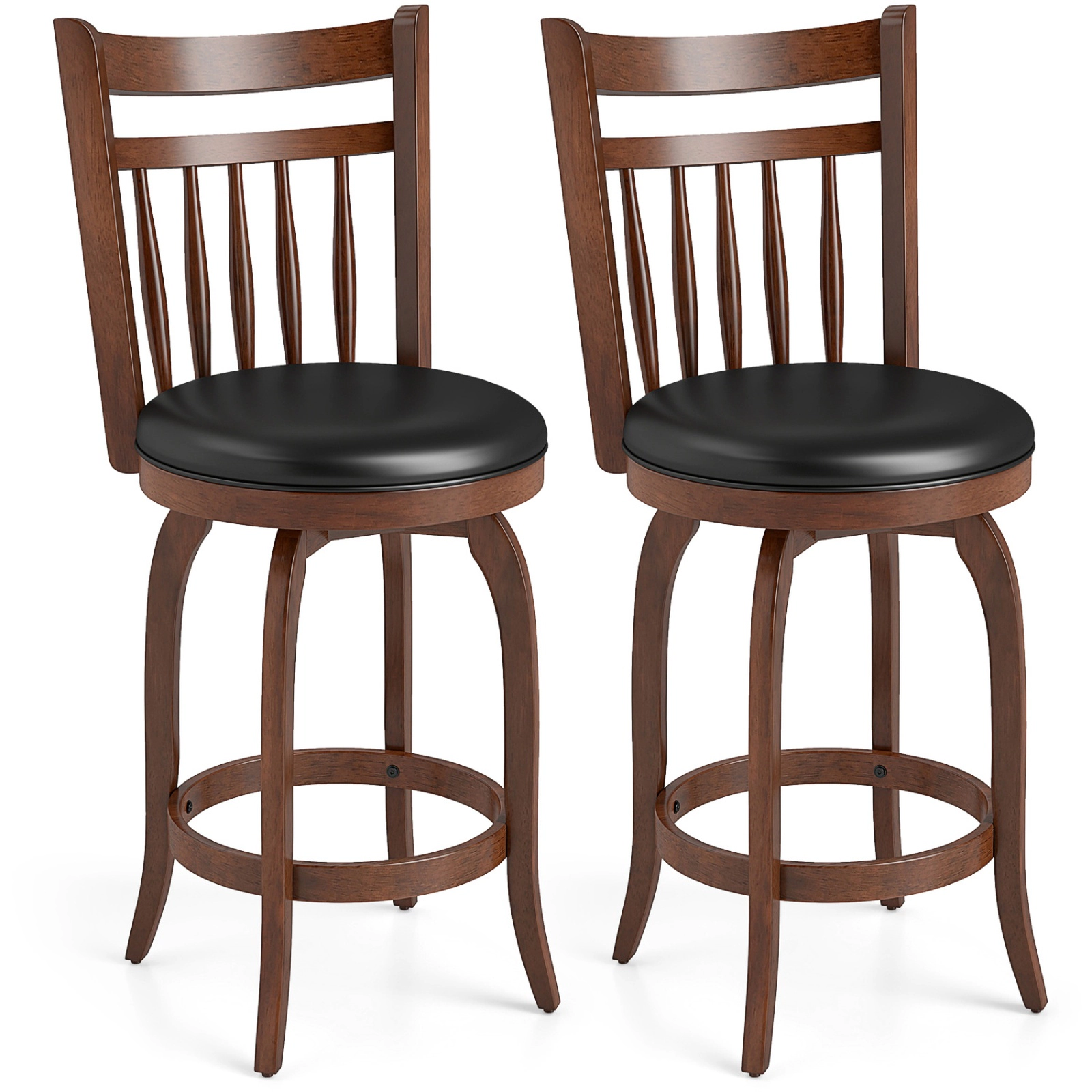 SUGIFT Set of 2 24-Inch Counter-Height Swivel Stools, Faux Leather, Curved Back, Footrest