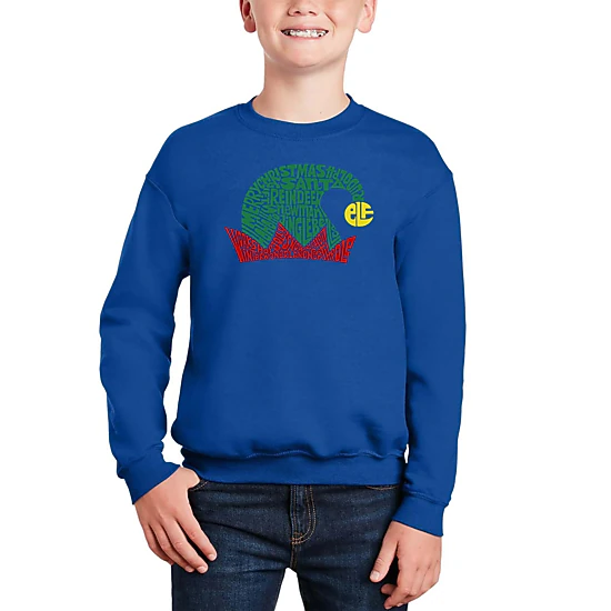 LA Pop Art Boy's Word Art Sweatshirt - Christmas Elf Hat