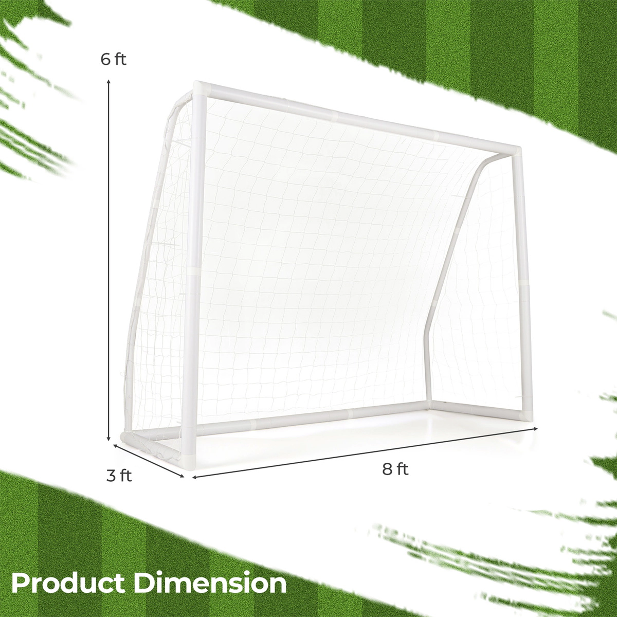 SUGIFT 8-ft by 6-ft Weather-Resistant UPVC Soccer Goal with Sturdy PE Net Ground Stakes and 5 Cones