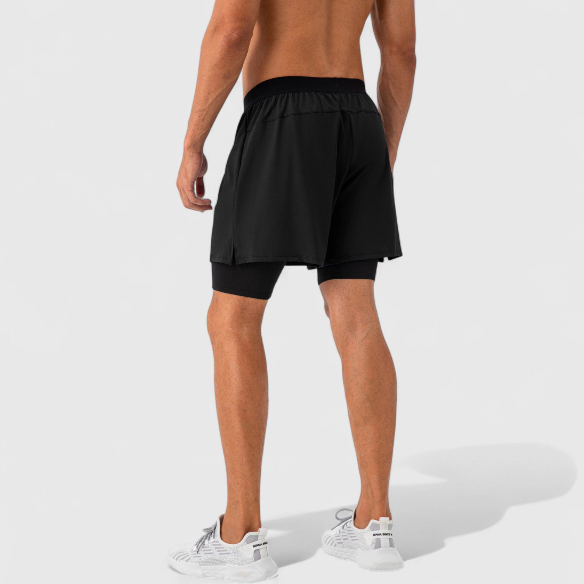 Anna-Kaci Men's 2-in-1 Training Shorts with Inner Compression Layer and Elastic Waistband