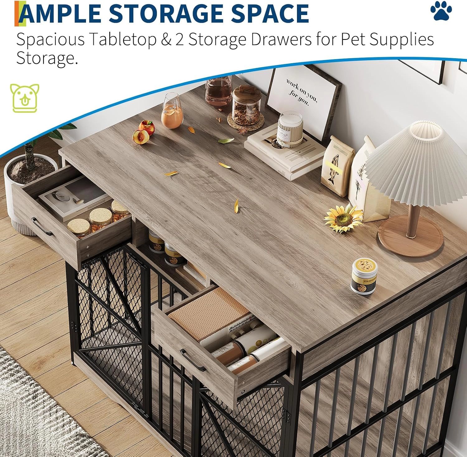 NPTT-TM01 Ironwood Pet Cage, Drawer-Style Indoor Dog Crate End-Table Furniture