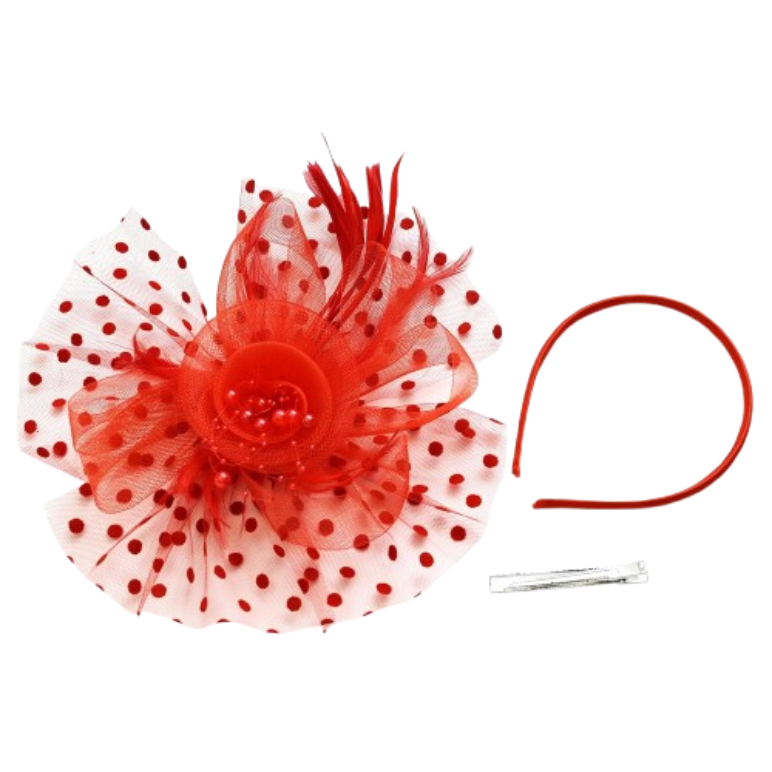 SS Design Red Pillbox Fascinator Hat with Veil for Women