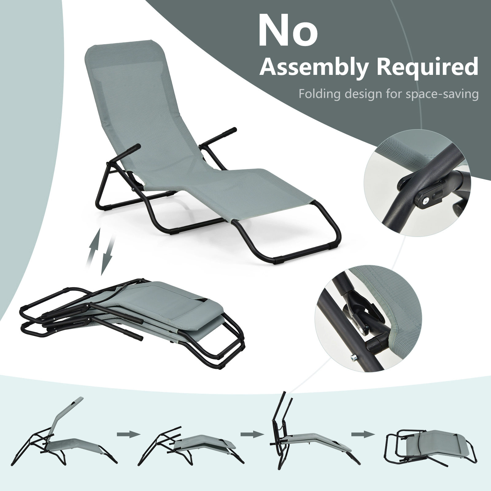 Hivvago 2 Pieces Folding Portable Patio Chaise Lounger with Rocking Design
