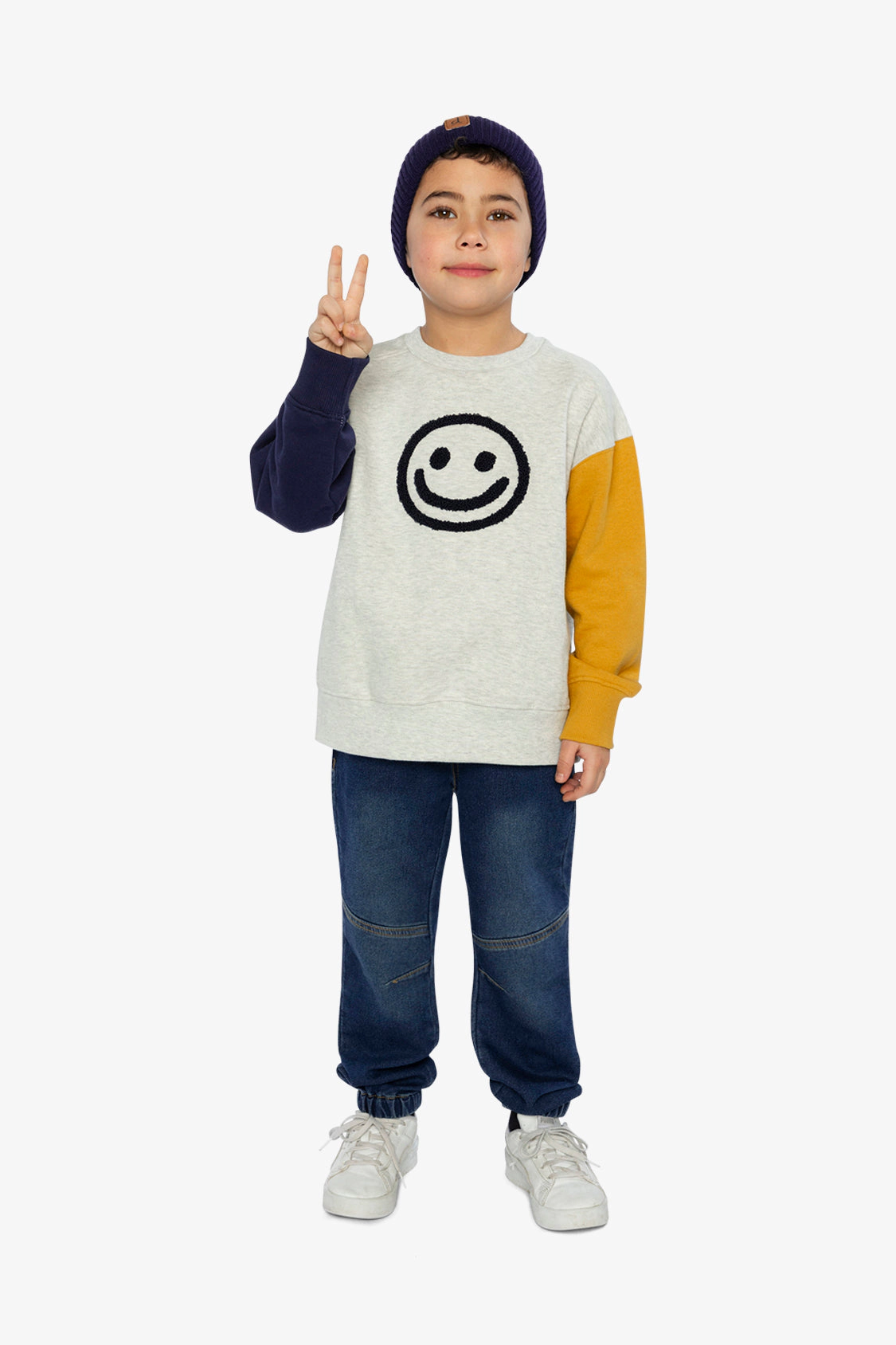 Deux par Boys Fleece Raglan Sleeve Sweatshirt with Smiley Face Graphic