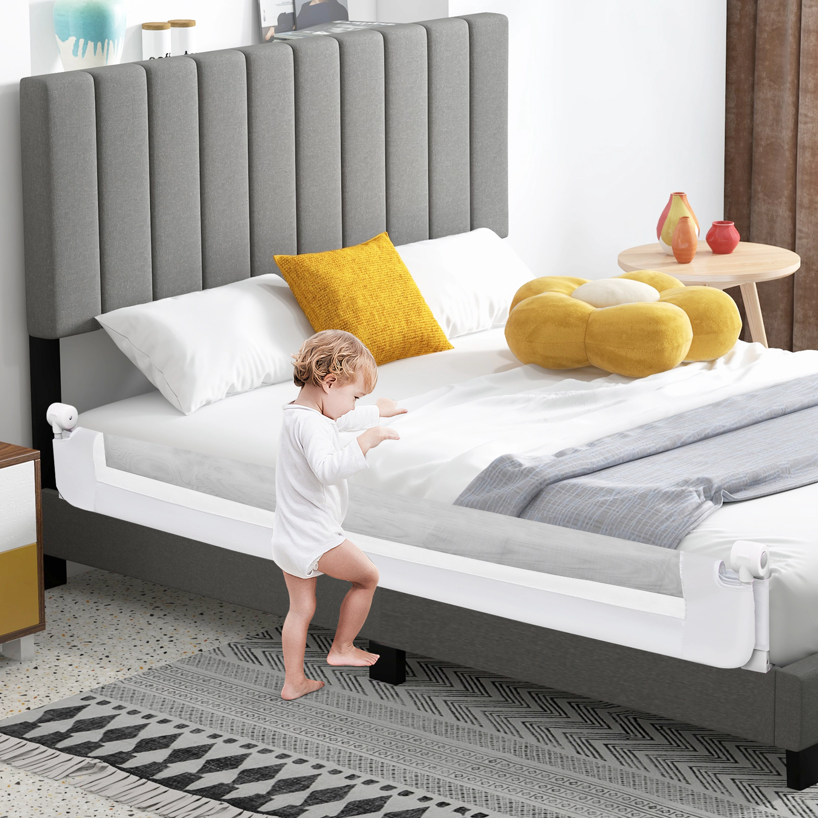 SlickBlue Unisex Foldable Toddler Bed Rail Guard with Mesh Panel