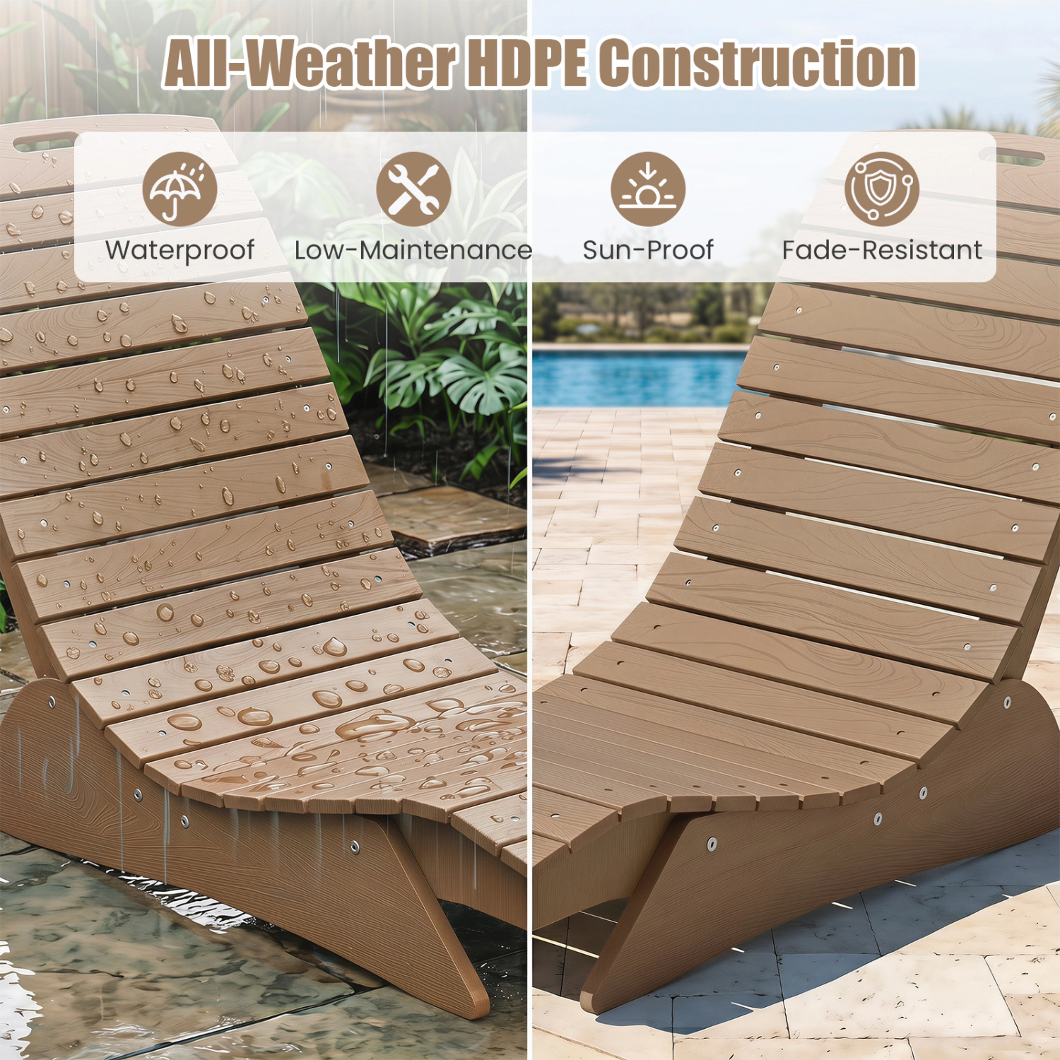 LJG Fade-Resistant Outdoor Lounger with Contoured Shape for Deck Poolside