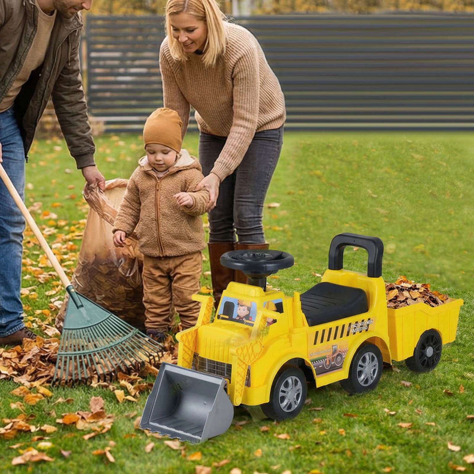 SUGIFT Yellow Shovel Trailer and Under-Seat Storage Kids Foot to Floor Digger Ride On Truck