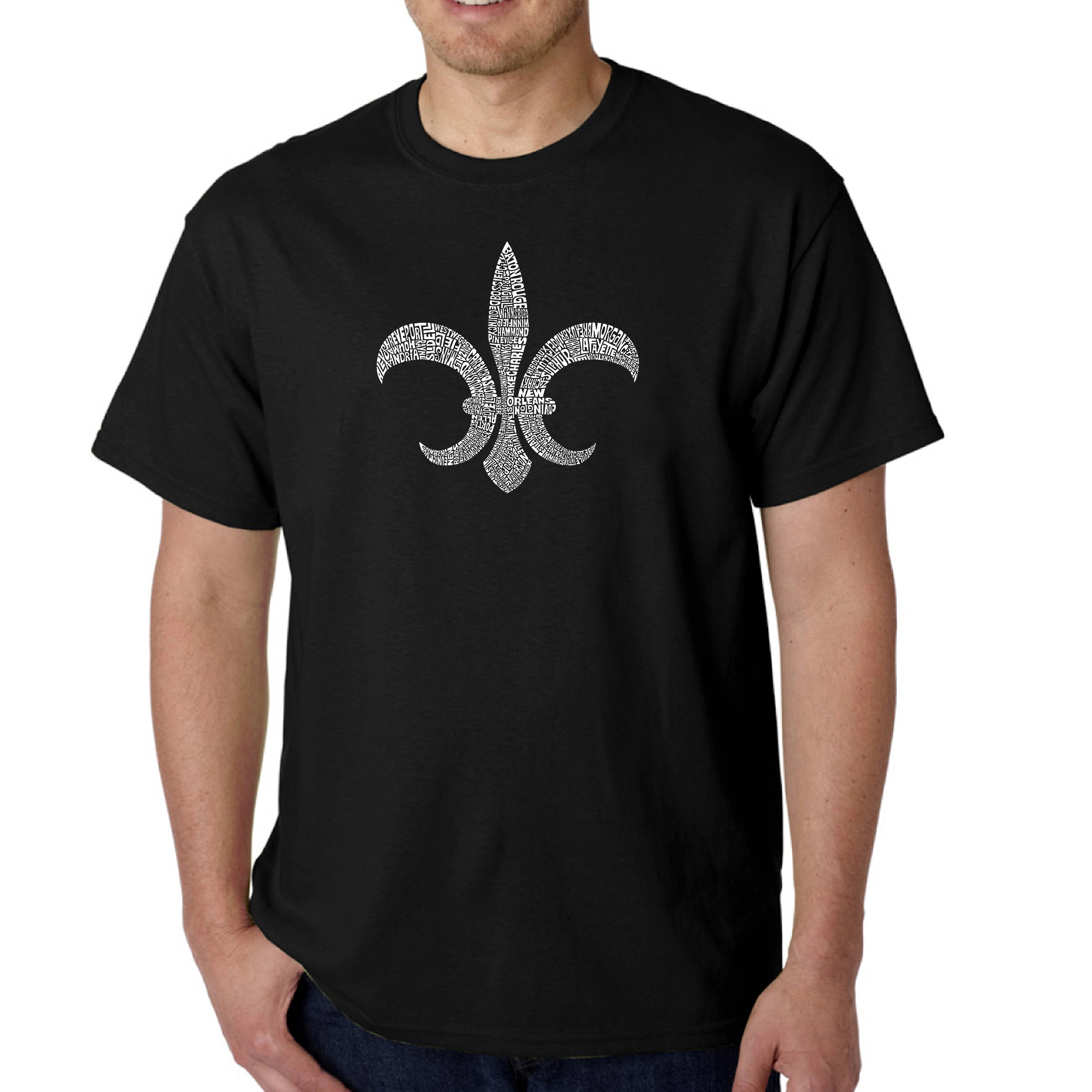 LOS ANGELES POP Art Men's Word T-Shirt - Louisiana Fleur-de-Lis, 100% Cotton