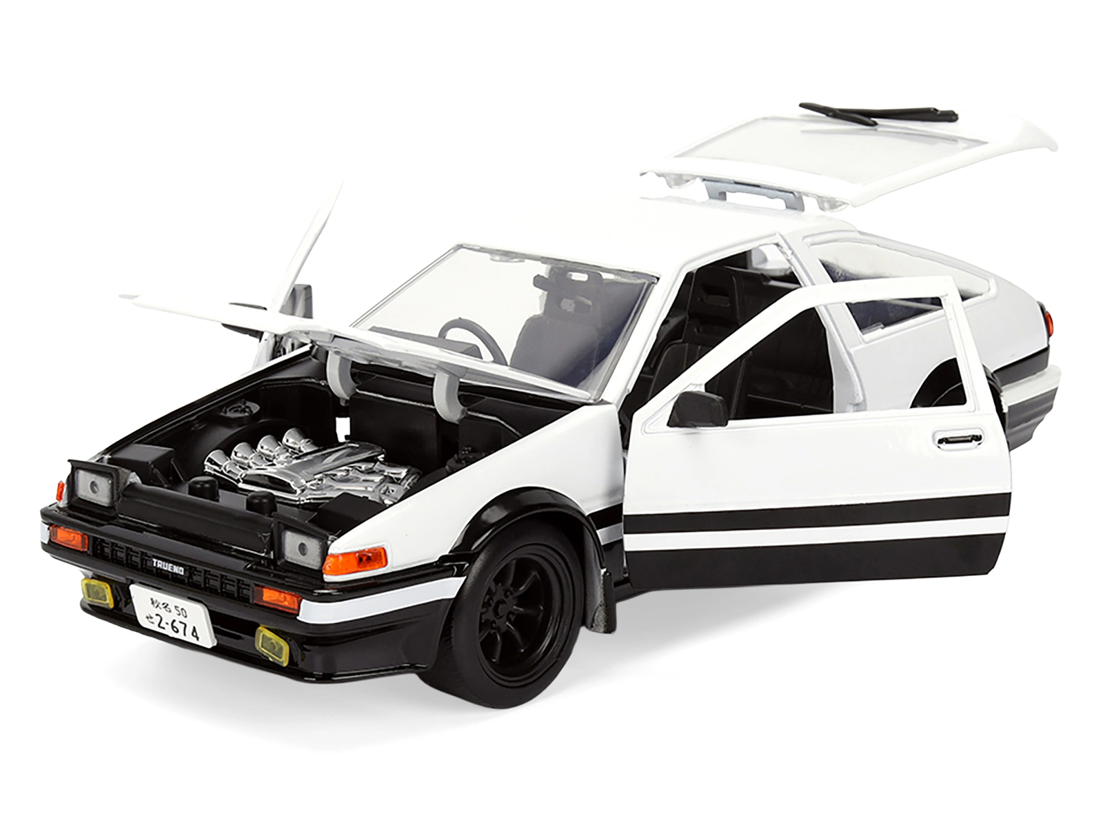 Jada Toyota Trueno (AE86) RHD (Right Hand Drive) White and Black with Graphics and Takumi Diecast Figure