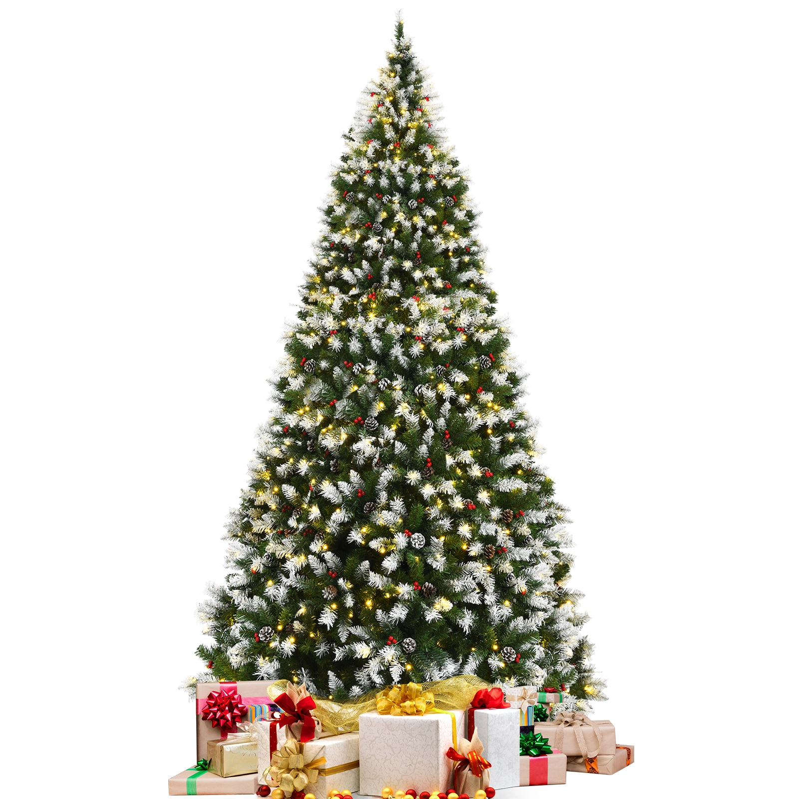 Glintex 9-Ft Pre-Lit Flocked Christmas Tree with 900 LEDs and 4 Sections, Green