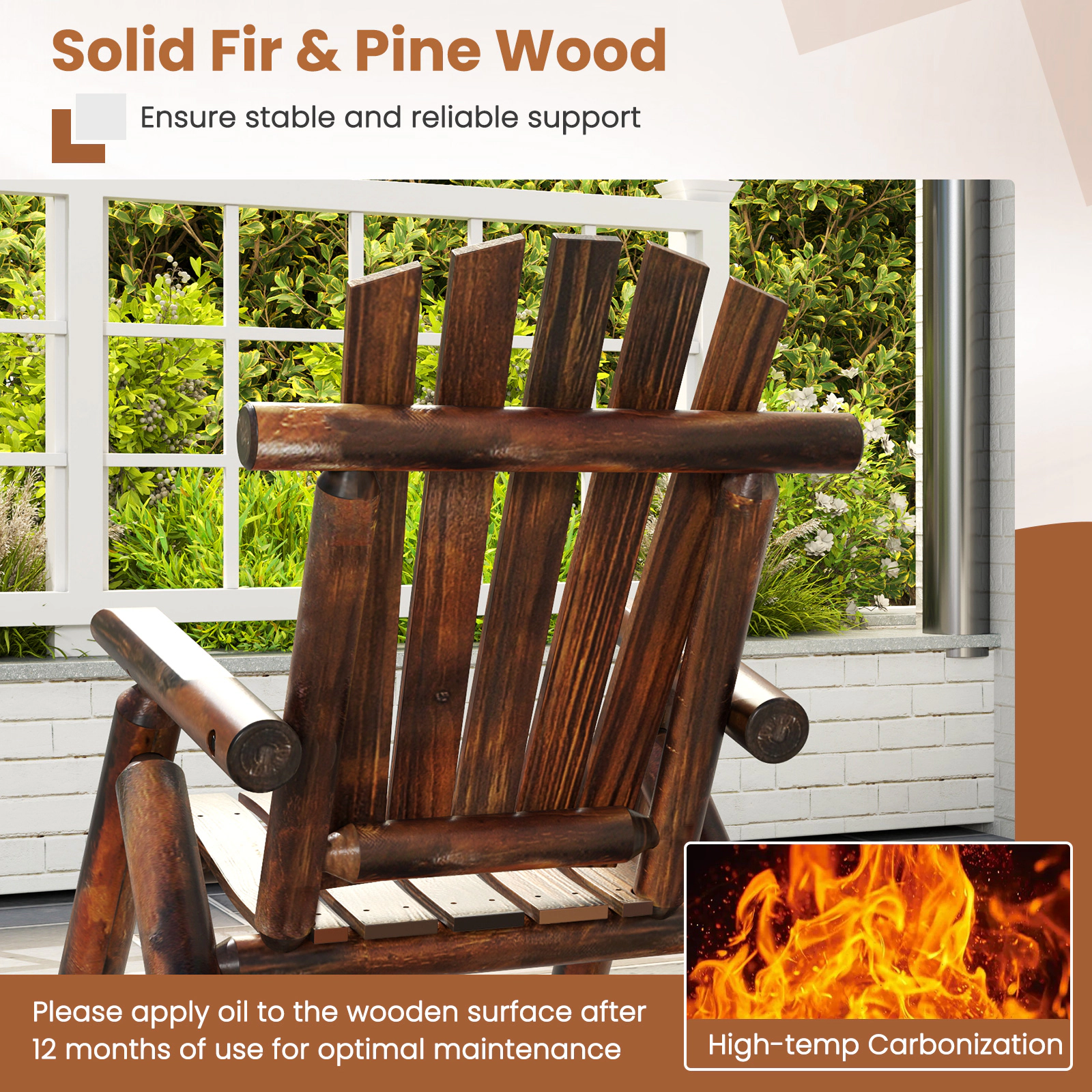 SUGIFT Outdoor Adirondack Rocking Chair for Adults 330-lb Capacity Brown/Natural