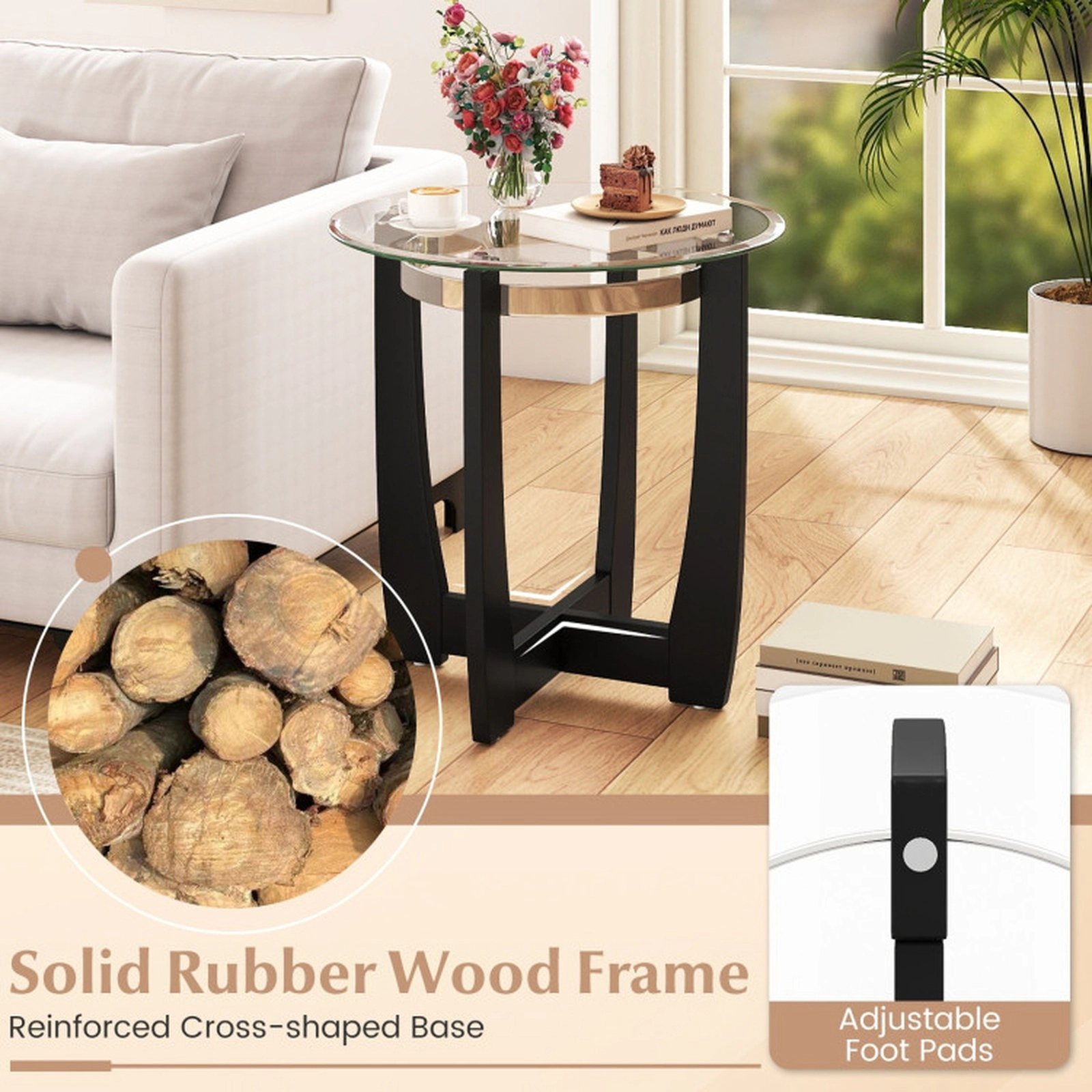 SUGIFT 3-Piece Black Tempered Glass Coffee and Side Table Set with Locking Casters