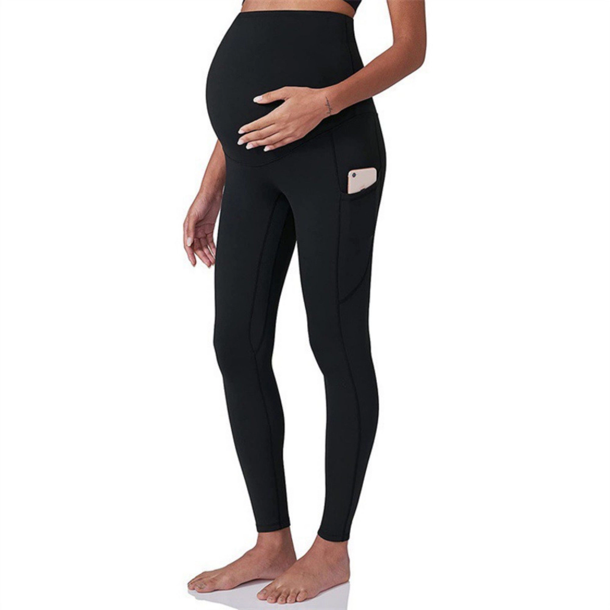 Anna-Kaci Active Women's High Waist Maternity Leggings with Over Belly Panel and Side Utility Pockets