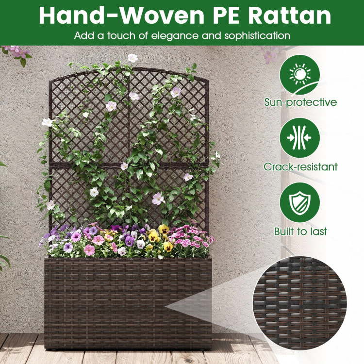 Hivvago 49 Inch Raised Garden Bed with Trellis and Wicker Planter Box