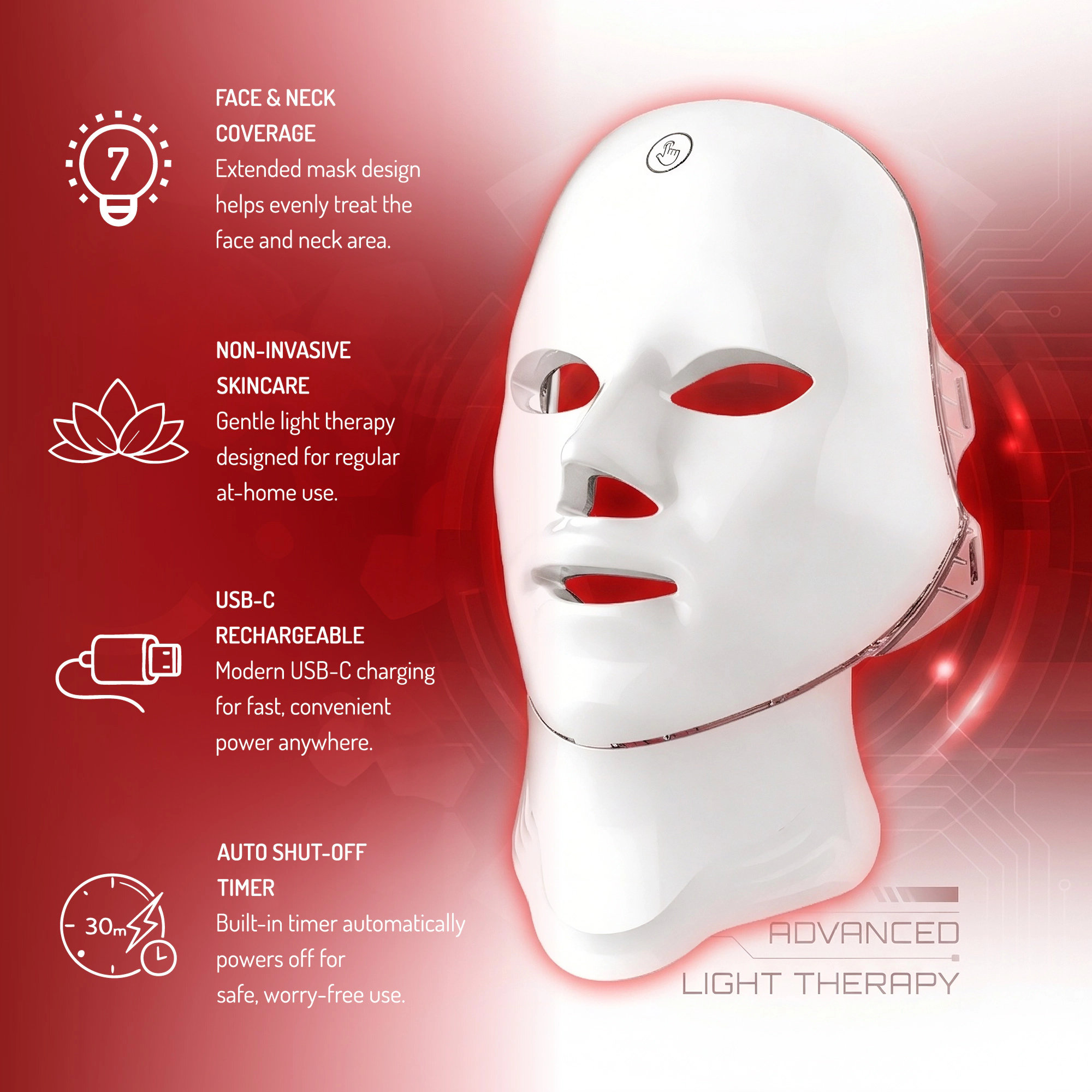 Pursonic Women’s 7-in-1 LED Light Therapy Face & Neck Mask