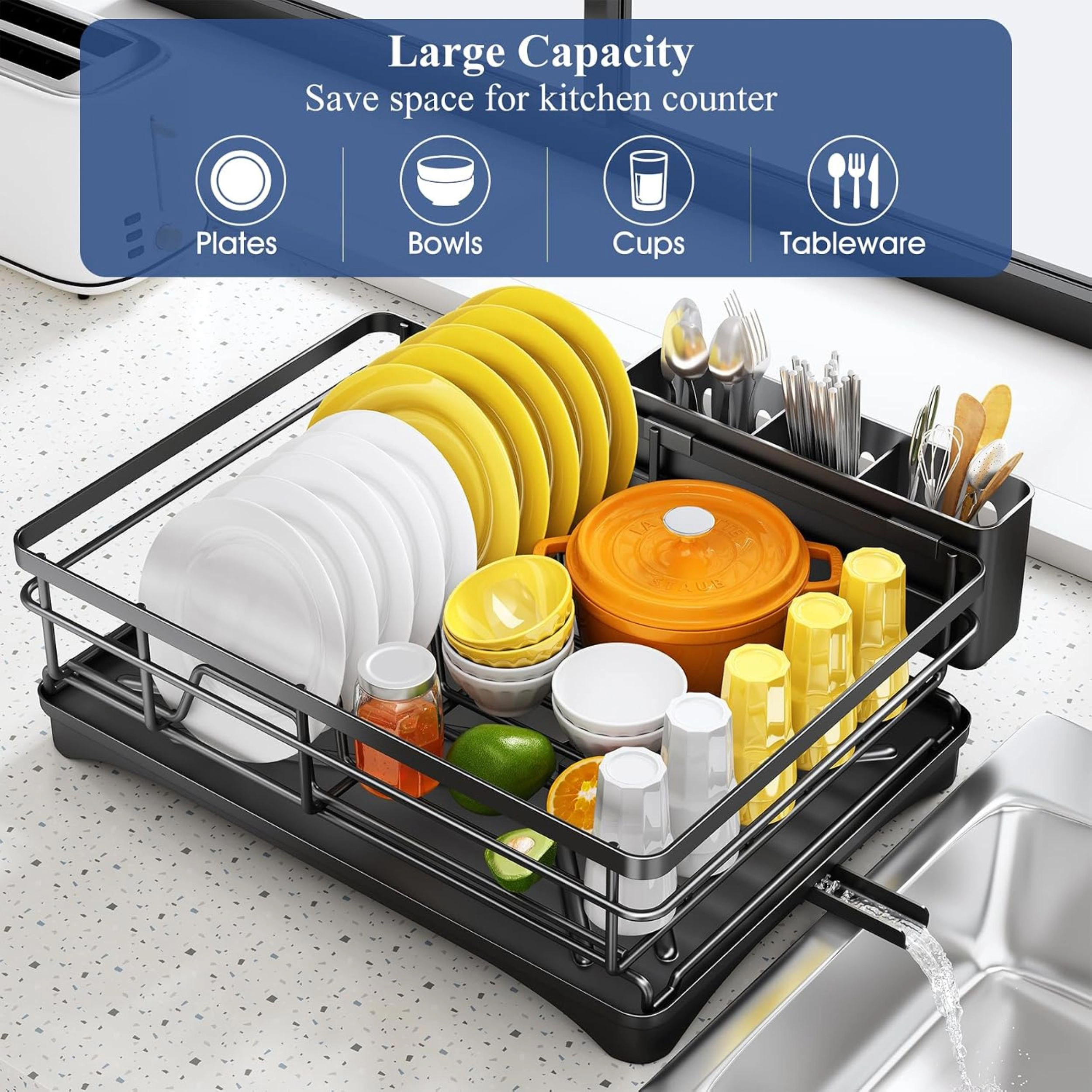 Stock Preferred Stainless Steel Dish Drying Rack with Drainboard 11.8x16.7 Inch