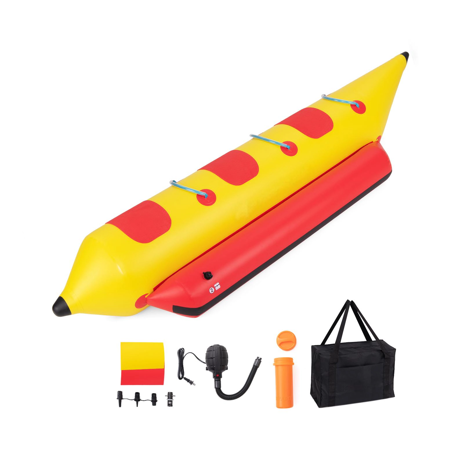 SUGIFT Teen Yellow 3-Person Inflatable Banana Boat with Electric Pump and Carry Bag 118-in W 462-lb Load Capacity