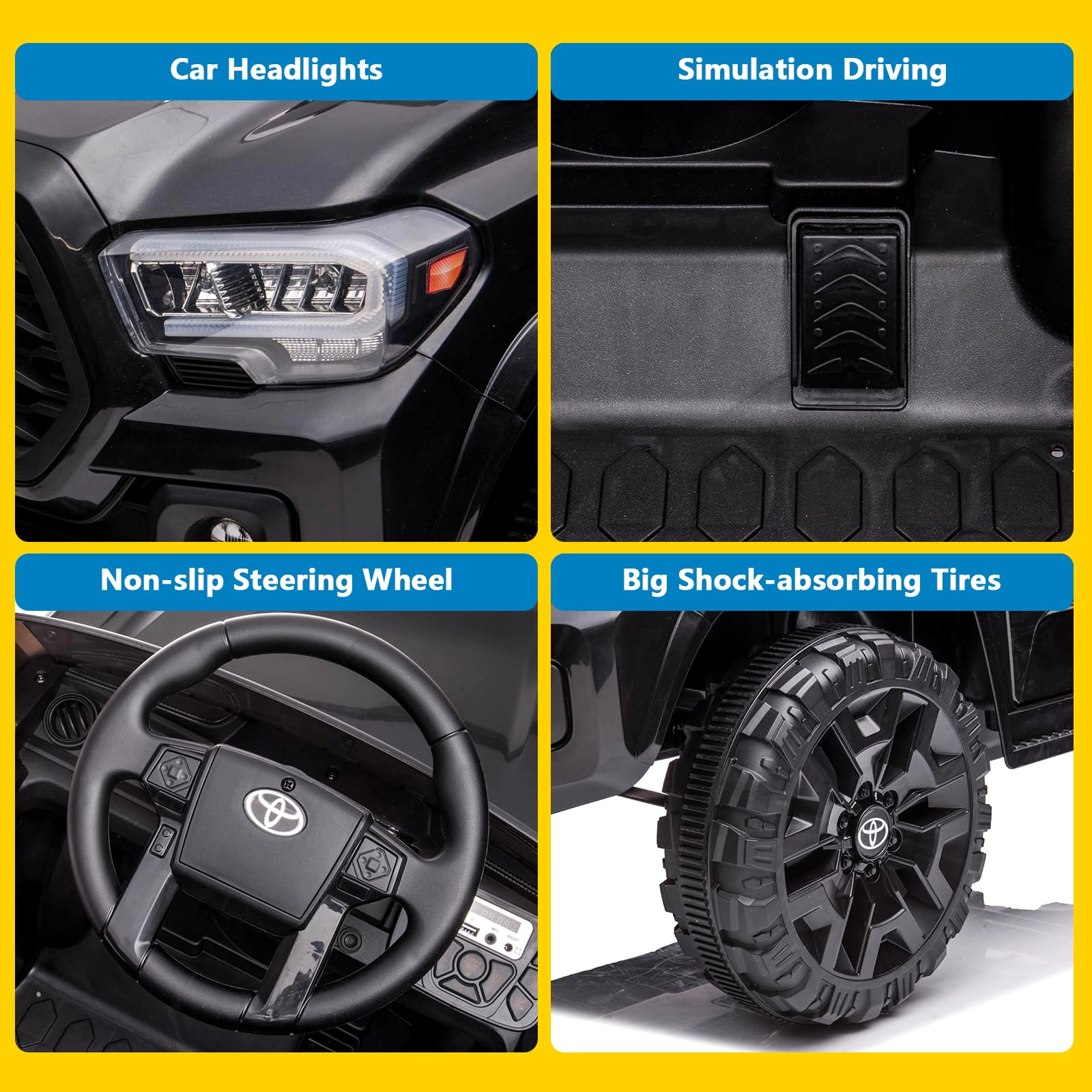 Enjyam 12V Licensed Toyota Tacoma Kids Ride On Truck, Electric Car w/Remote, 2 Speeds, Seat Belt & Headlights