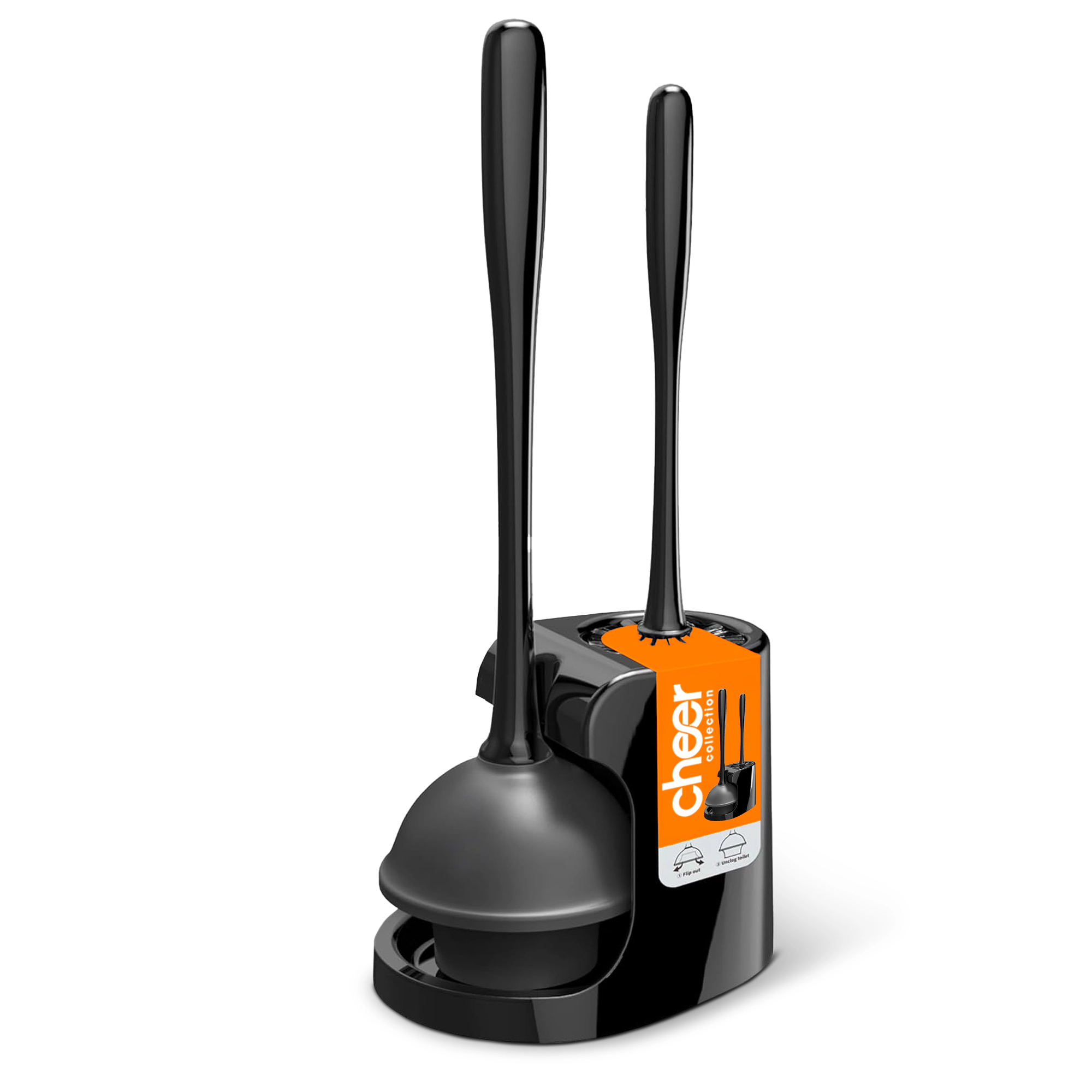 Cheer Collection Toilet Plunger and Bowl Brush Combo with Compact Storage Caddy