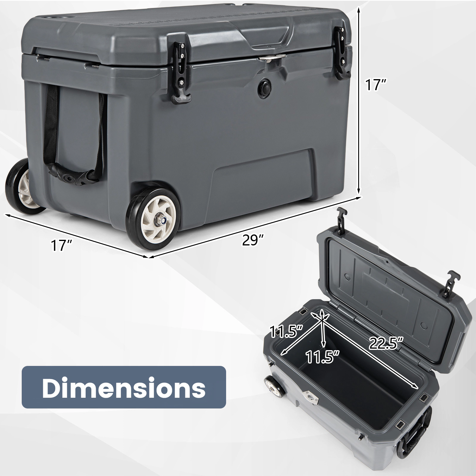 SUGIFT 52-qt 440-lb Capacity Insulated Hard Cooler with Wheels Built-in Ruler and 6-Day Ice Retention