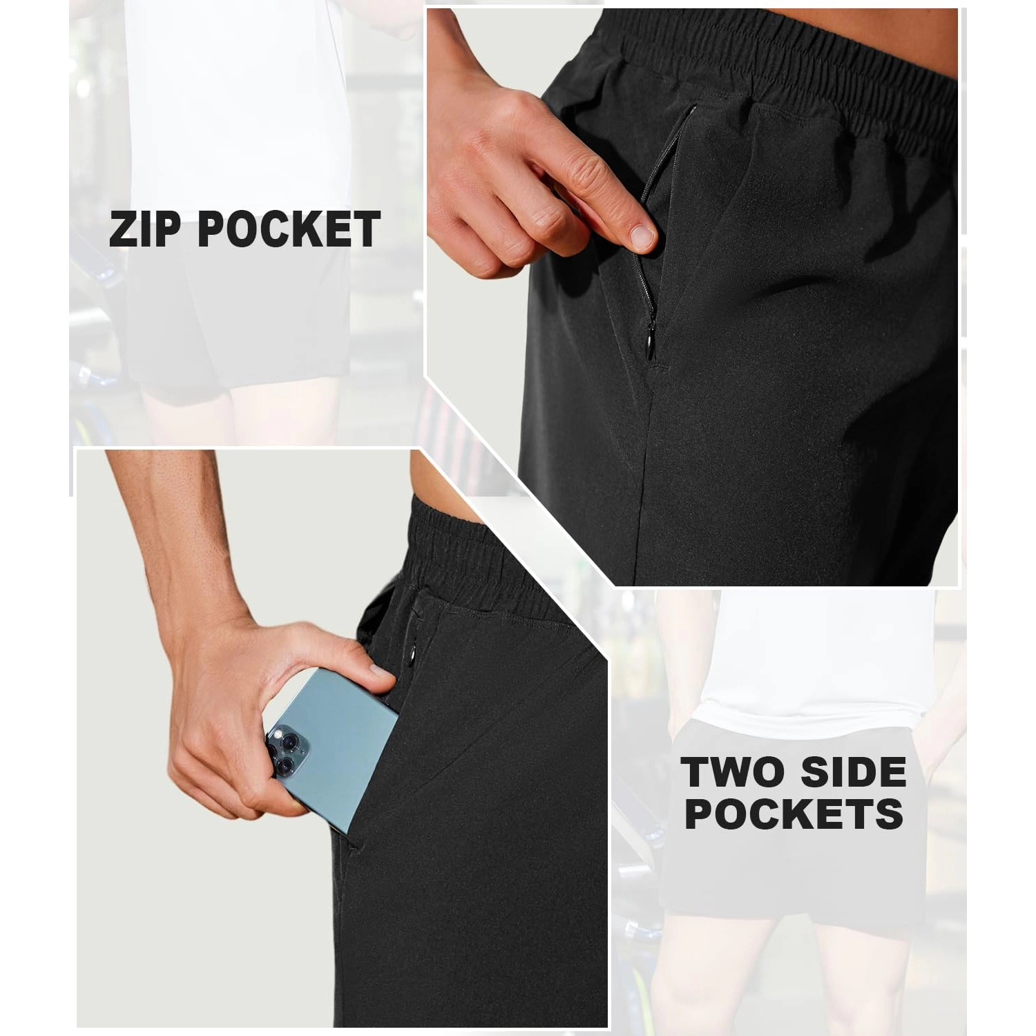 Pinspark Men's Elastic Waist Athletic Shorts with Pockets