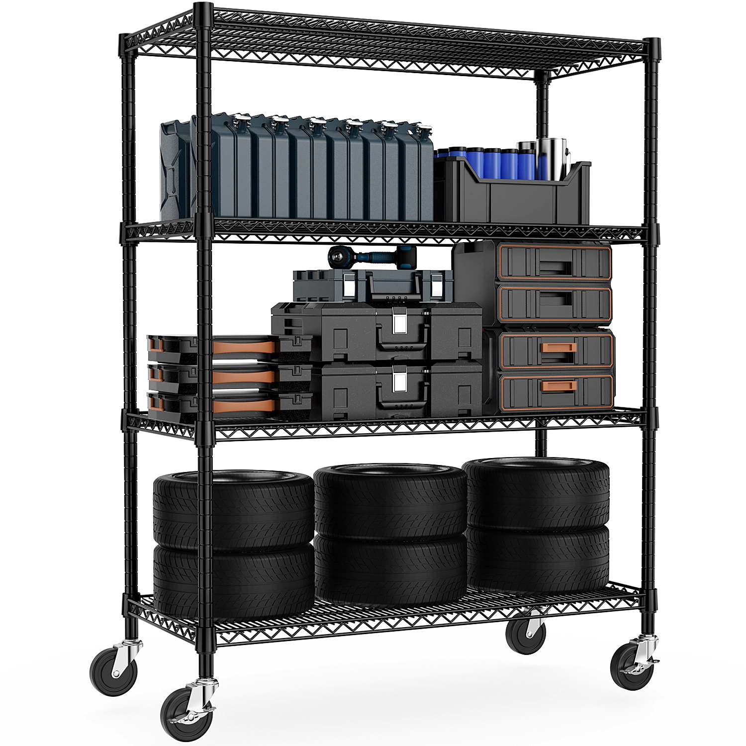 Flynama 4 Tier Black Industrial Metal Shelving 2640 lbs 53.1W x 23.6D x 73.6H in Adjustable Heavy Duty Storage Unit