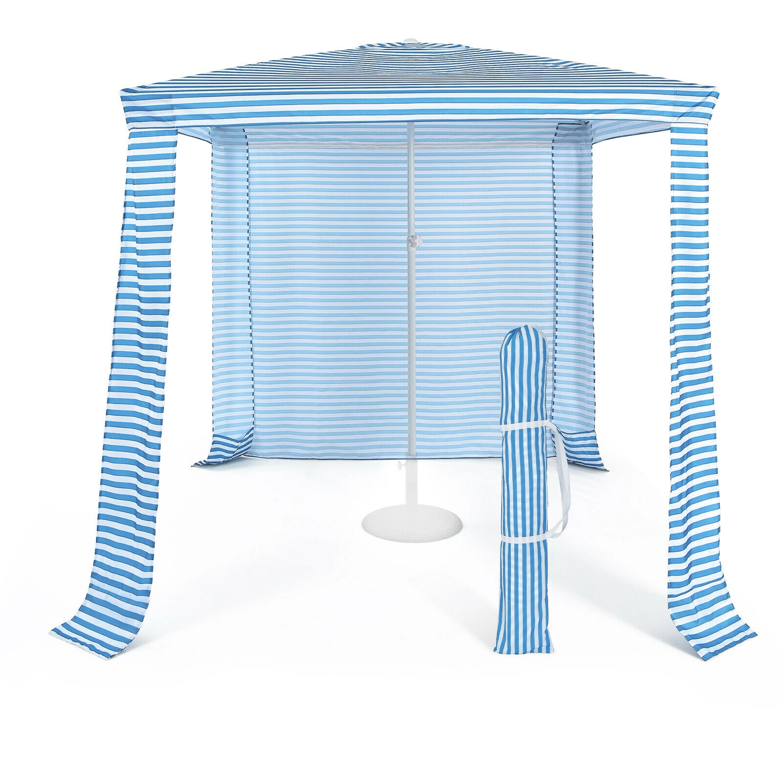 SUGIFT Blue Striped 4-Person Beach Canopy Tent with Sidewall