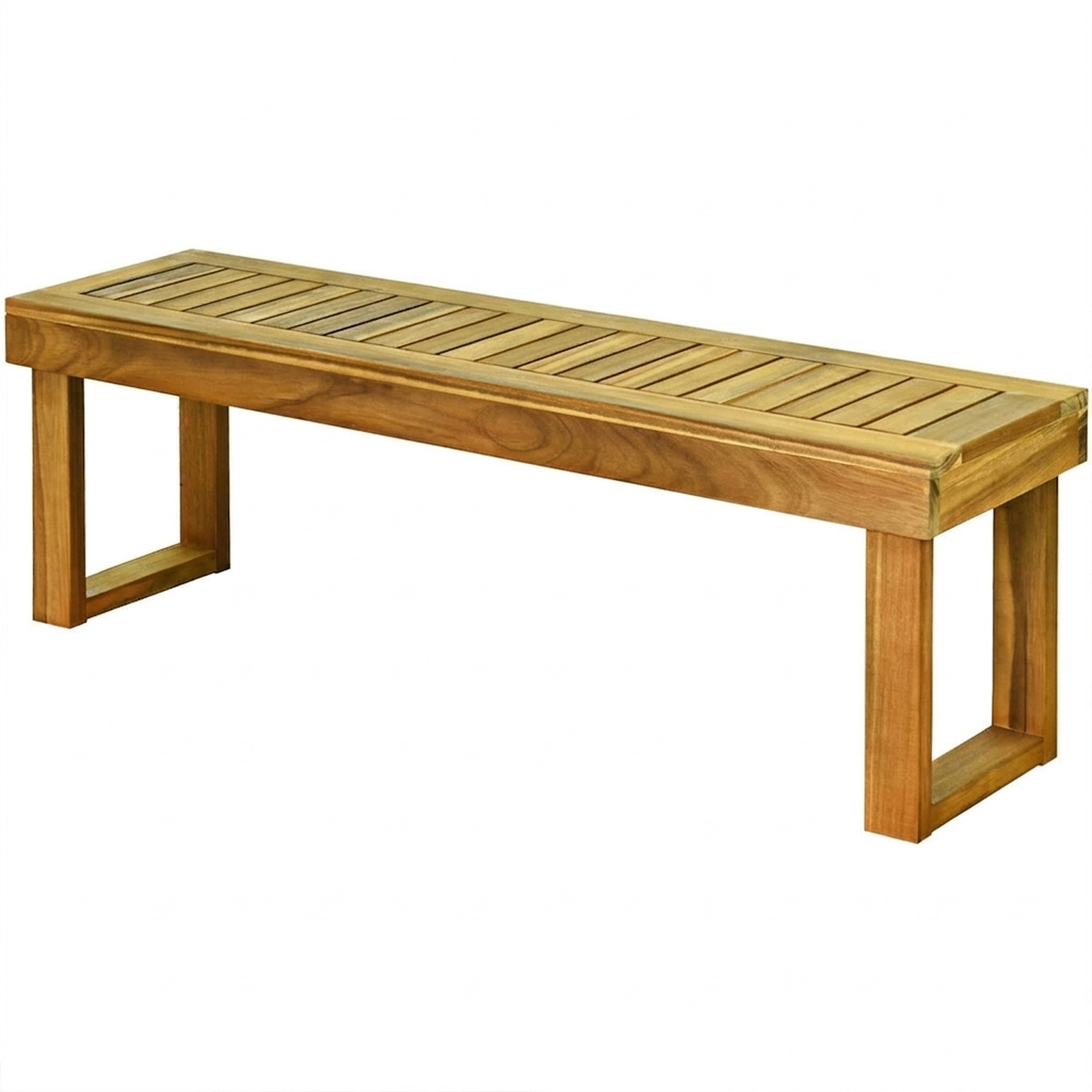 SUGIFT 52 in Acacia Wood Dining Bench Teak Tone with Slatted Seat for Patio and Kitchen