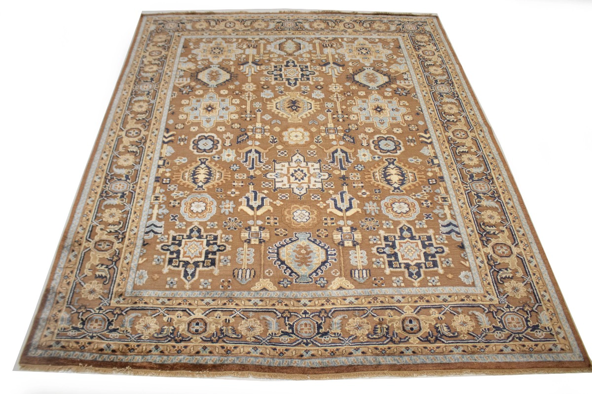 Magic Rugs 8'0 X 9'9 Hand Knotted Rust Geometric Indo-Karajeh Wool Rug