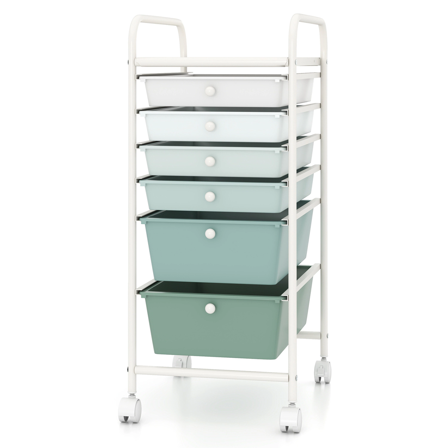 SUGIFT Green Gradient 6-Drawer Rolling Storage Cart Mobile Plastic Drawer Organizer with Locking Casters