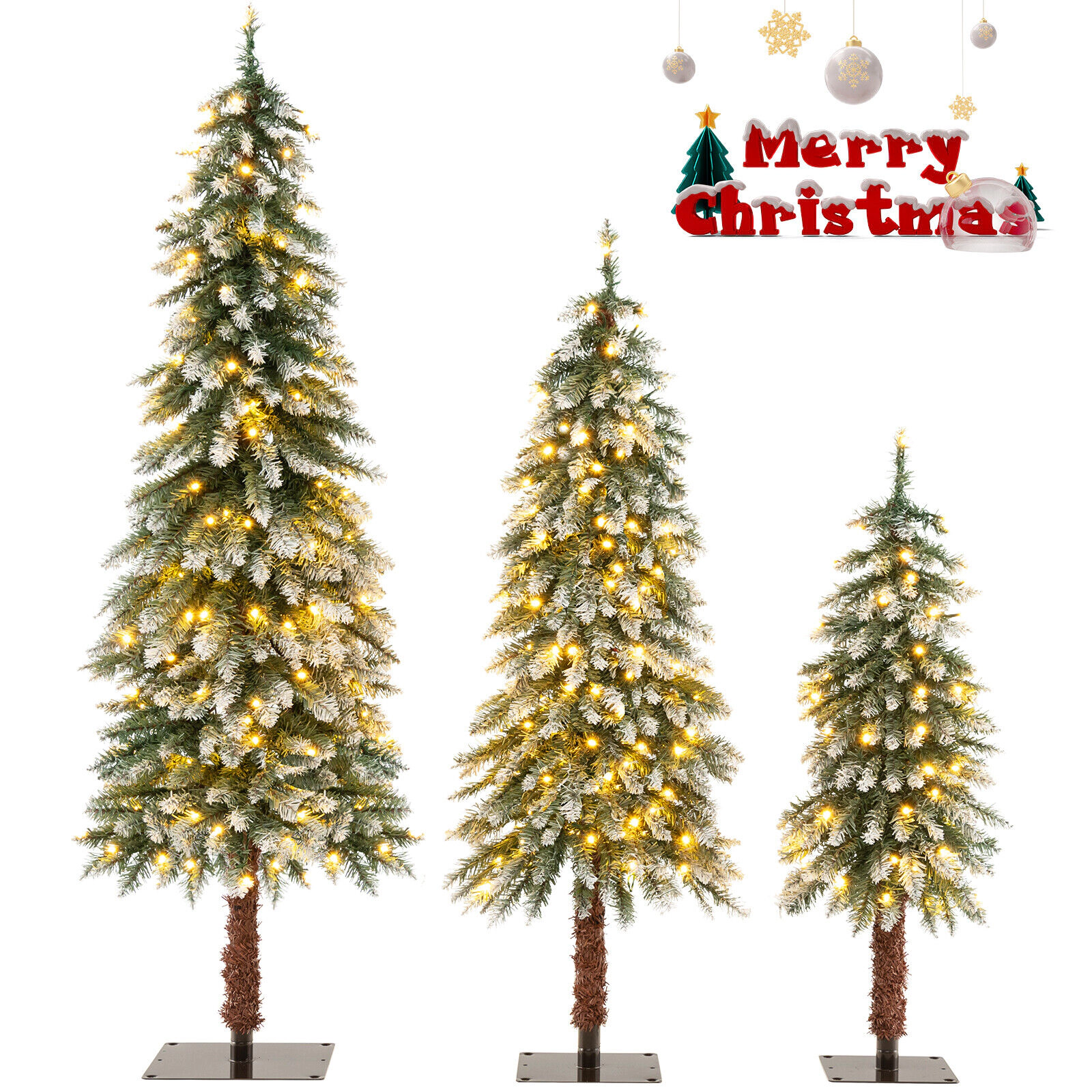 LJG Pre-Lit Christmas Tree Set of 3 - Snowy and Slim