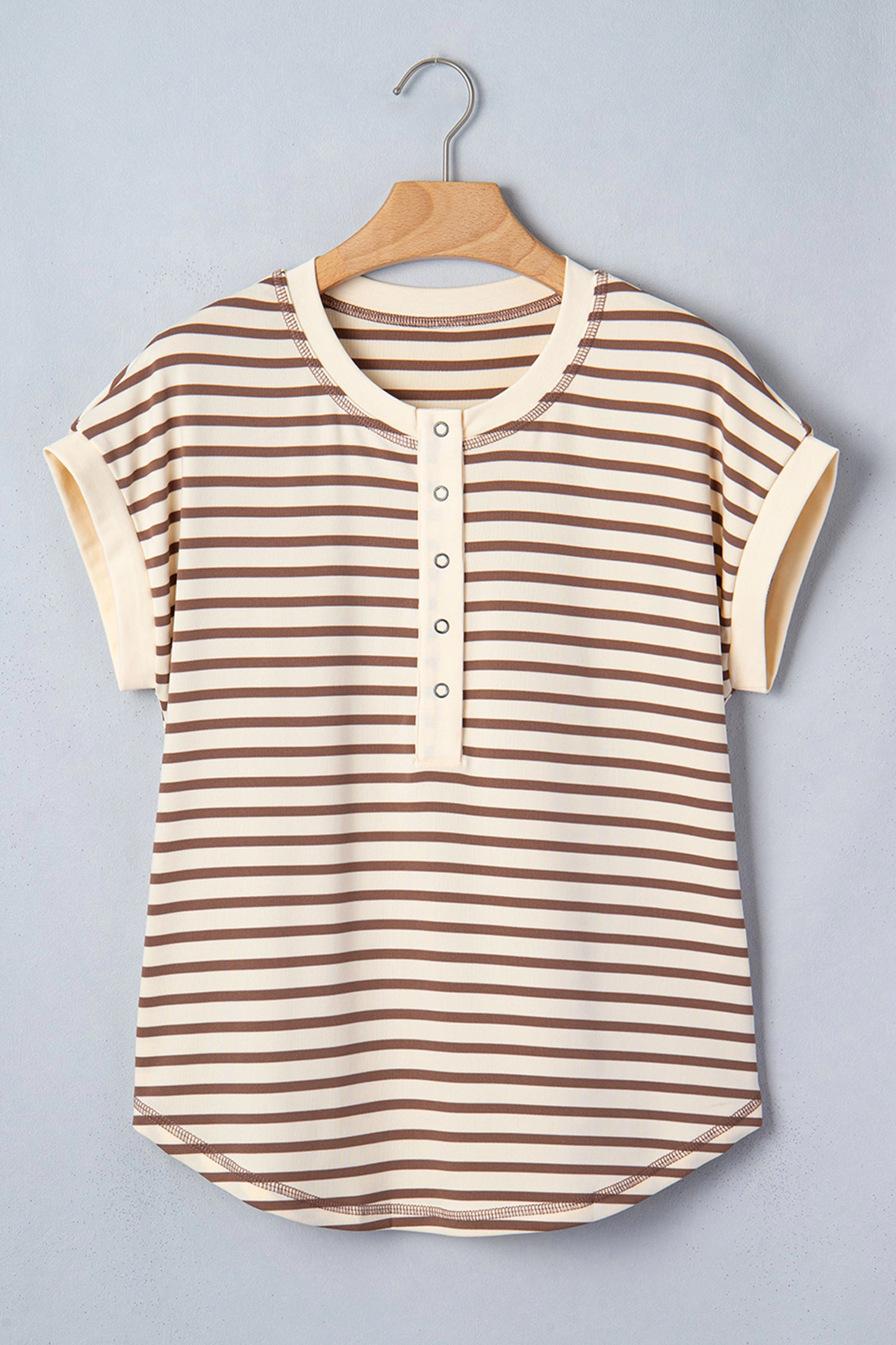 Threaded Pear Womens Keira Stripe Half Button T-Shirt