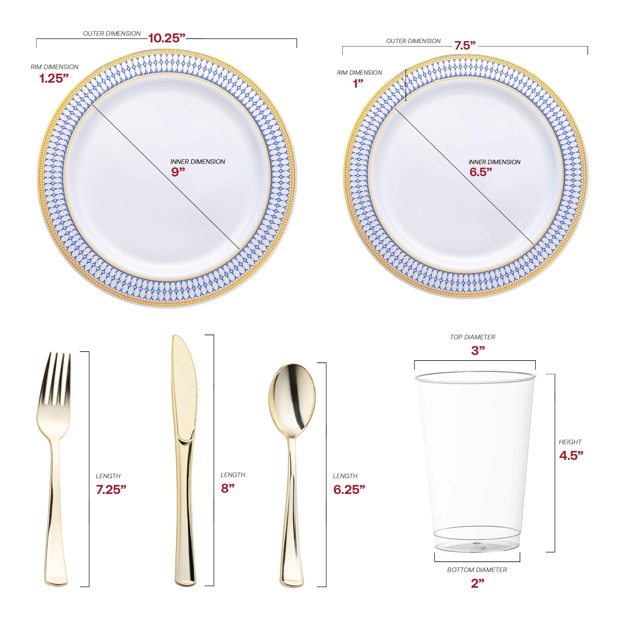 Smarty Had A Party White with Blue and Gold Chord Rim Plastic Wedding Value Set