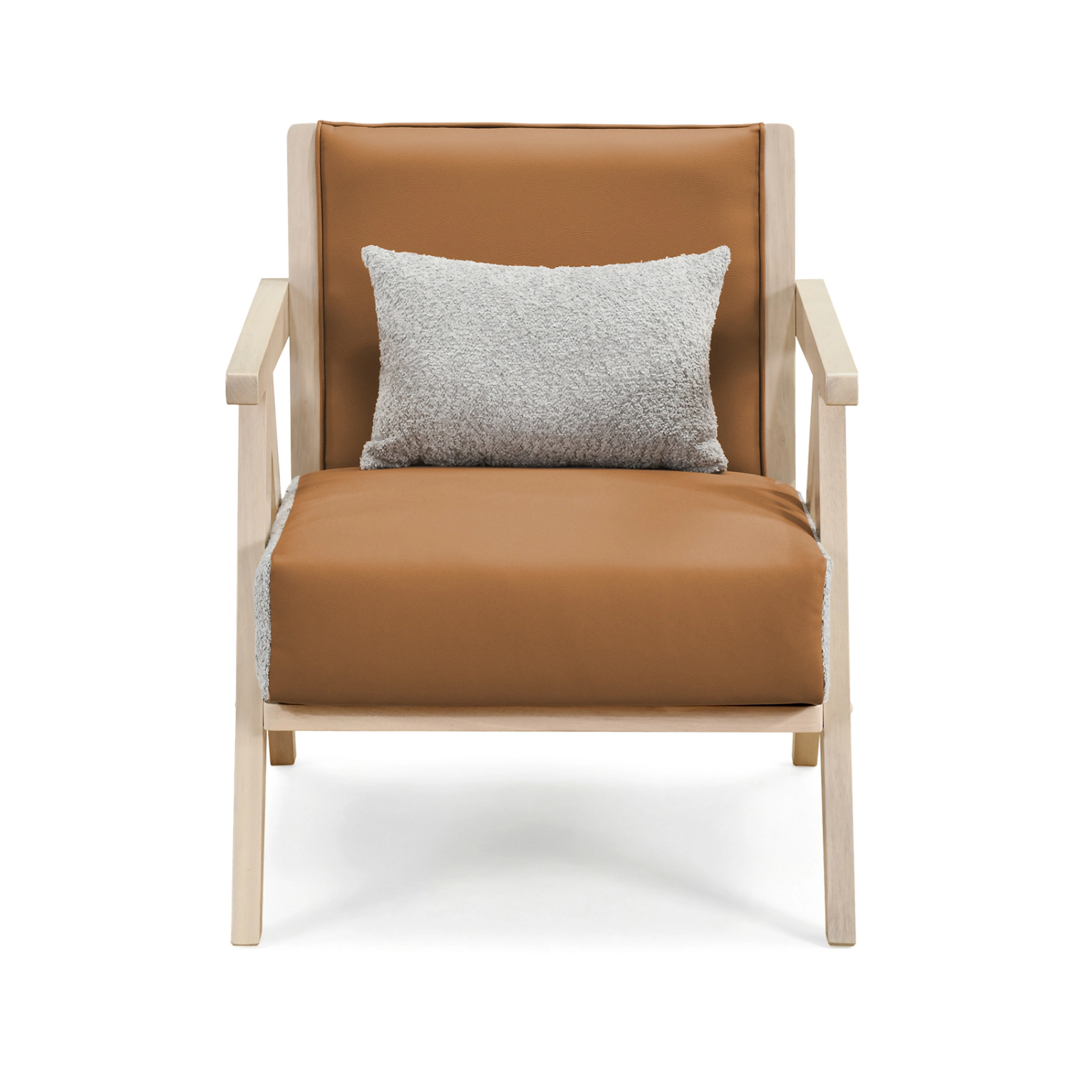 LJG Mid-Century Modern Accent Chair Artificial Leather Sofa with Rubber Wood Frame