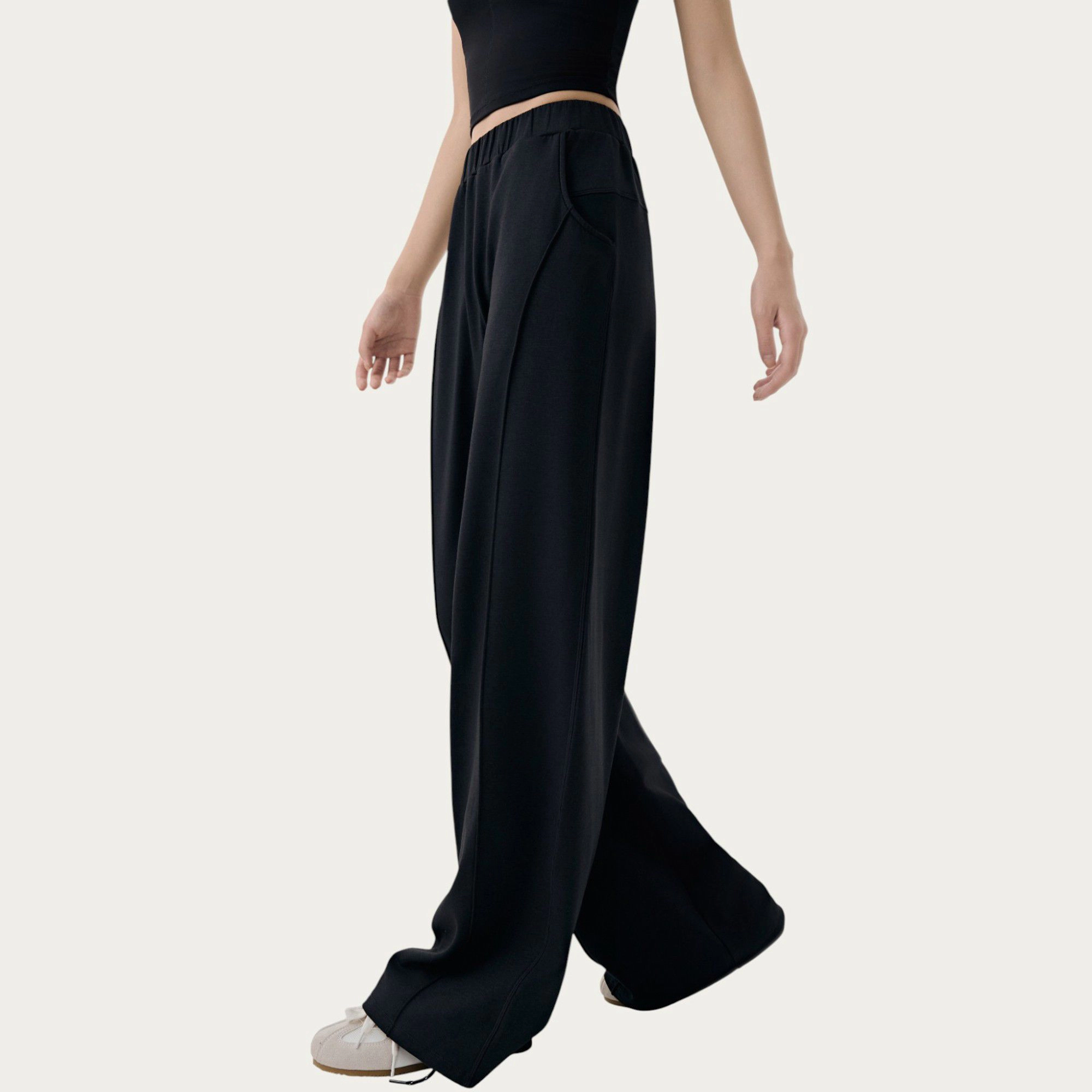 Anna-Kaci Women's High-Waist Wide-Leg Pants with Soft Stretch Fabric Relaxed Flowing Silhouette