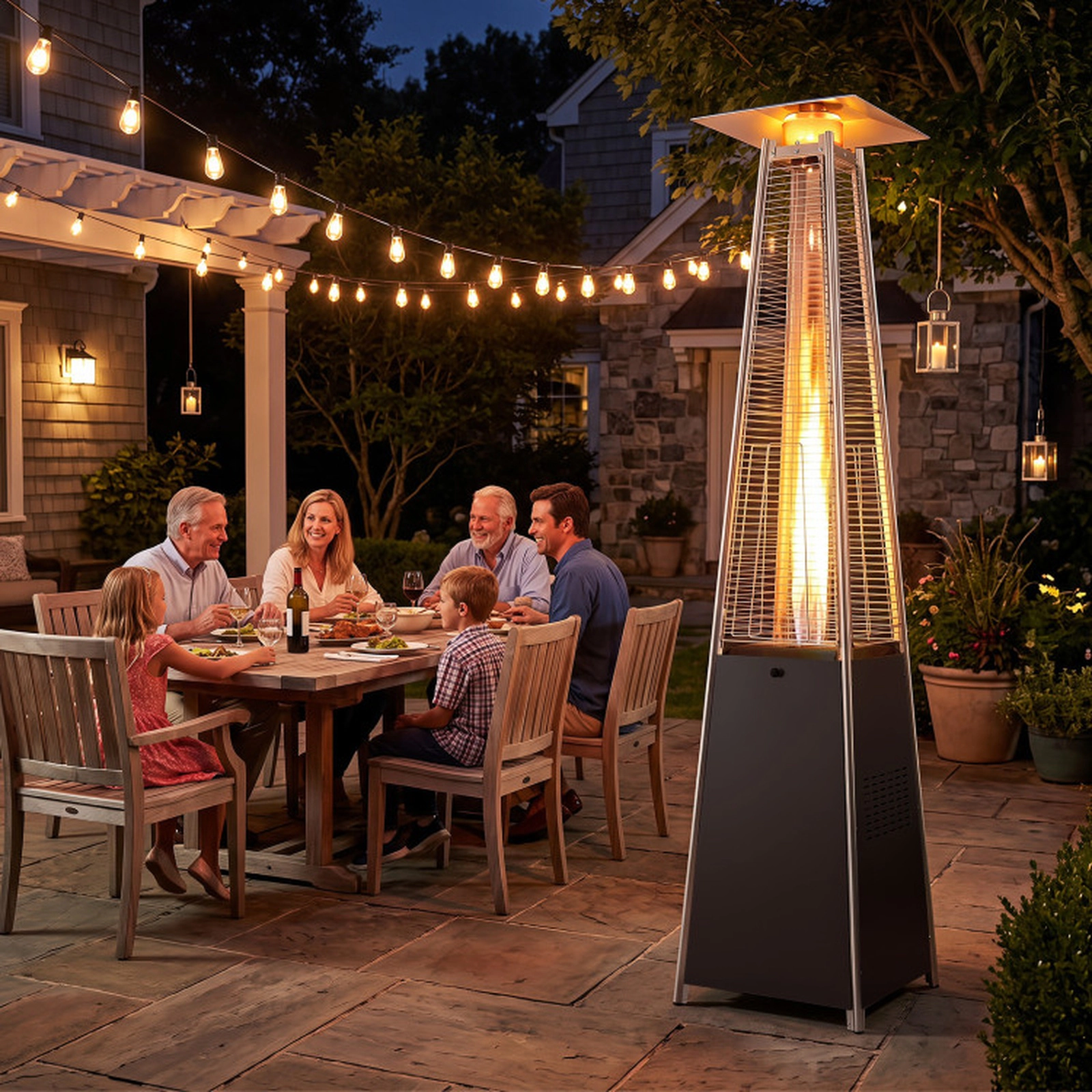 SUGIFT Silver Pyramid Propane Patio Heater with Zippered Cover and Wheels 45000-BTU 20.5-in W 20.5-in D 89-in H