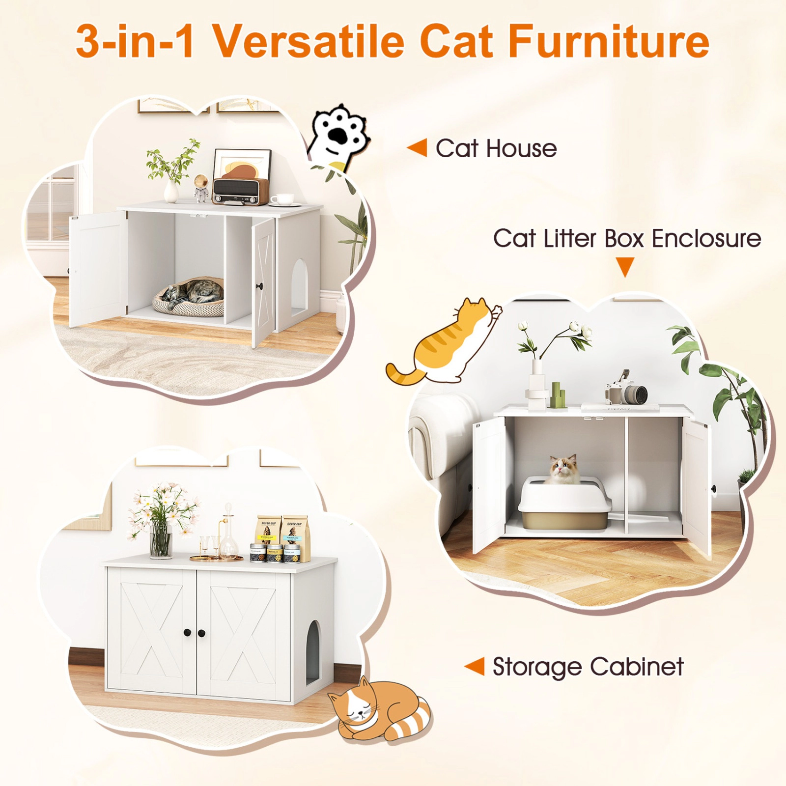 SUGIFT White Hidden Cat Litter Box Enclosure with Divider 31.5-in W 21-in D 20-in H 66-lb Tabletop Capacity